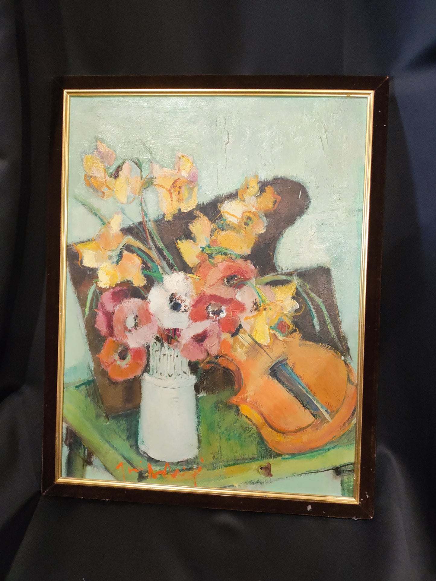 Fleurs au Violon – French Still Life Oil Painting