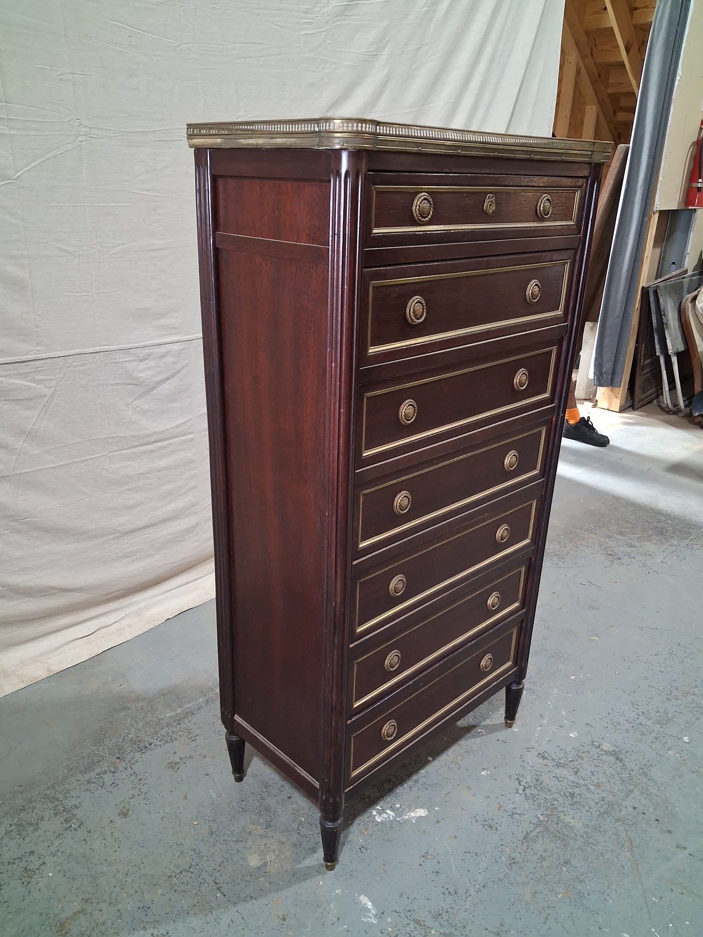 Antique French Louis XVI Semainier Chest of Drawers with Marble Top, c. 1840–1870