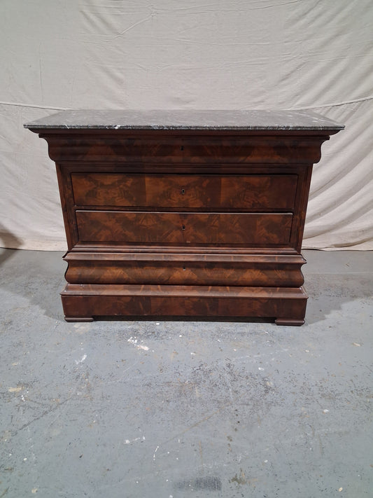 19th Century French Restoration Walnut Commode with Marble Top