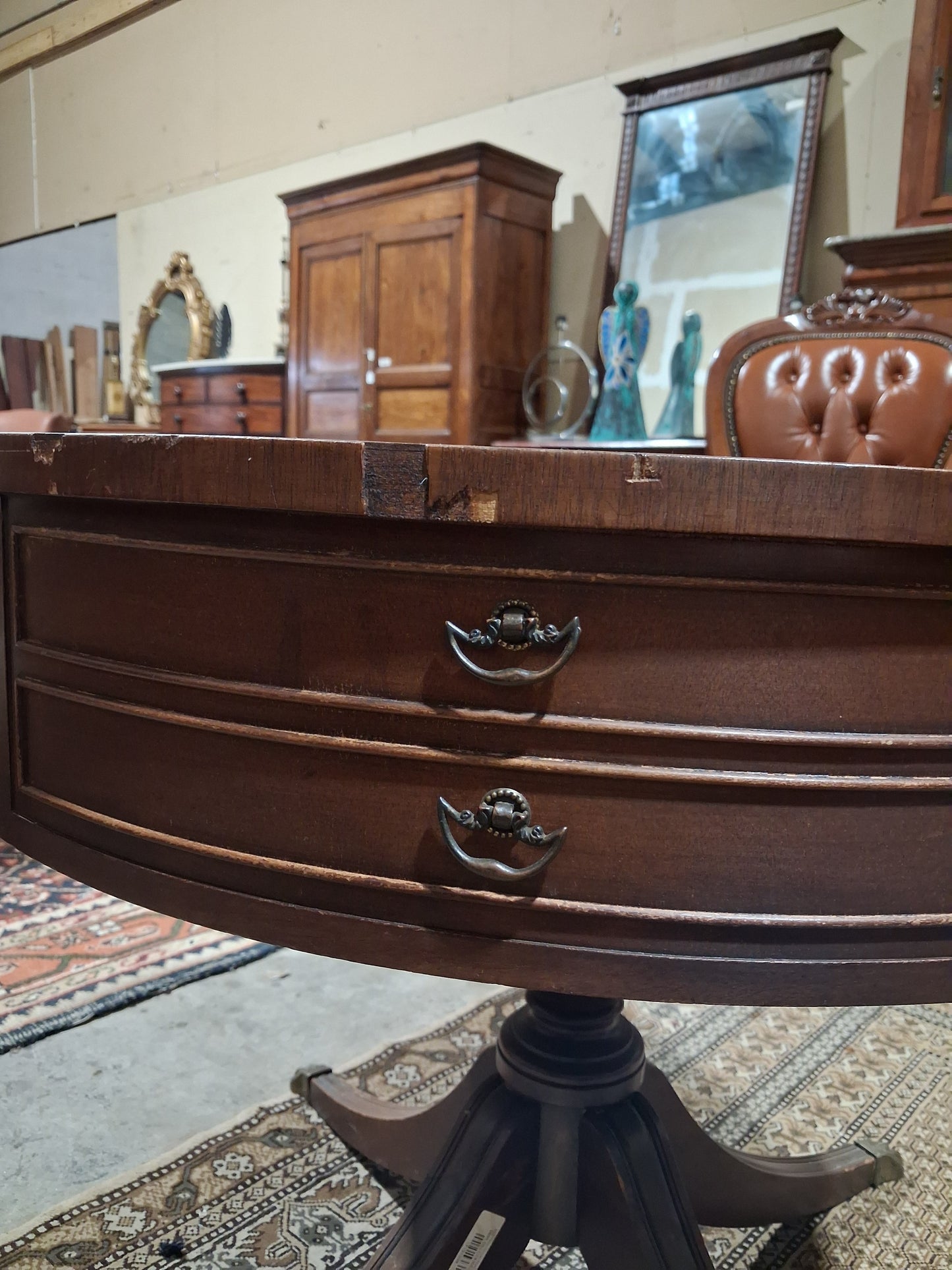 Regency Style Drum Table with Leather Top & Lion’s Paw Feet