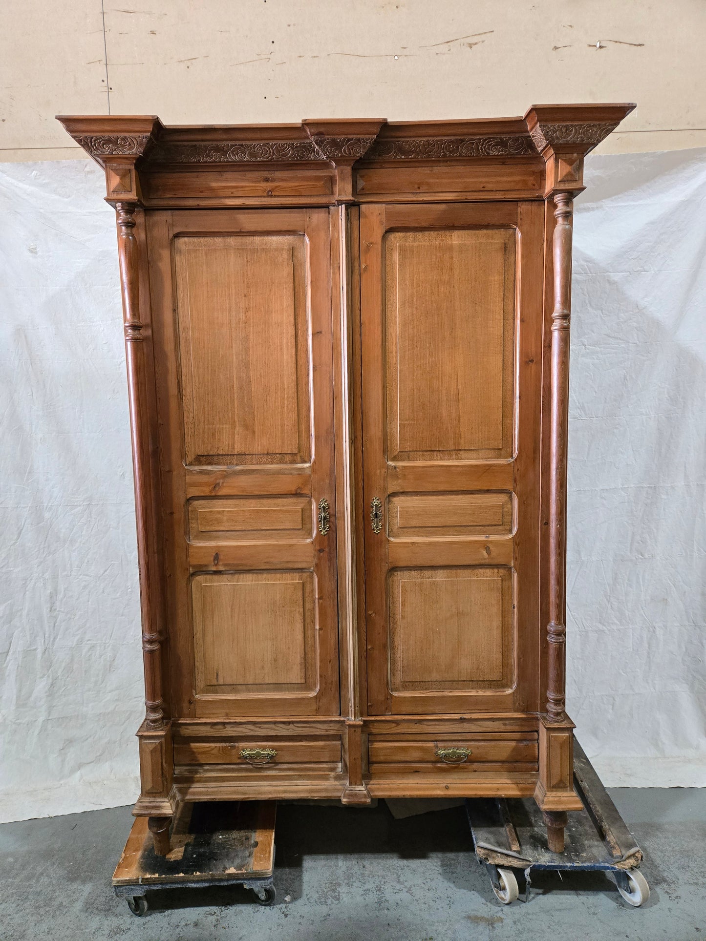 Late 1800s French Revival Pine Armoire