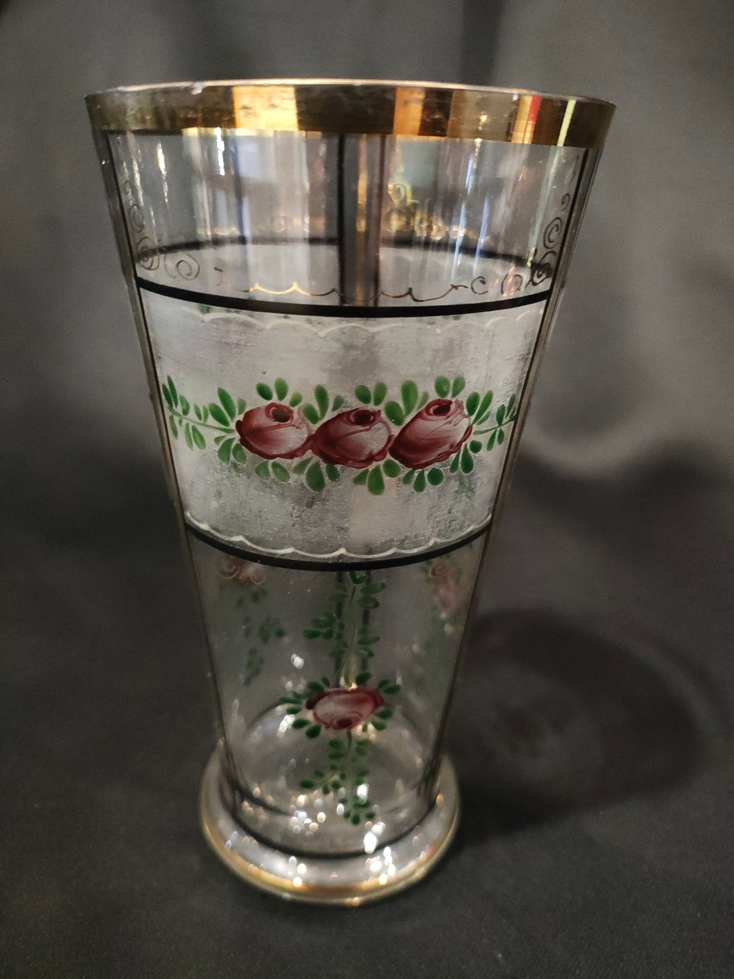 Antique Bohemian Enameled Glass Lemonade Set – Hand-Painted Floral, Gilt Accents