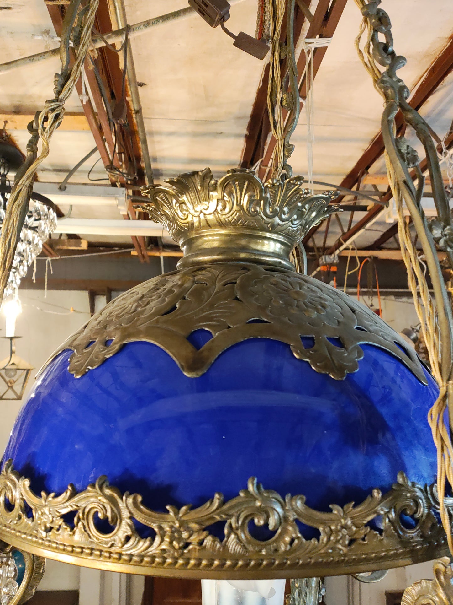 1880s French Bronze and Cobalt Opaline Chandelier – Var Region, Provence