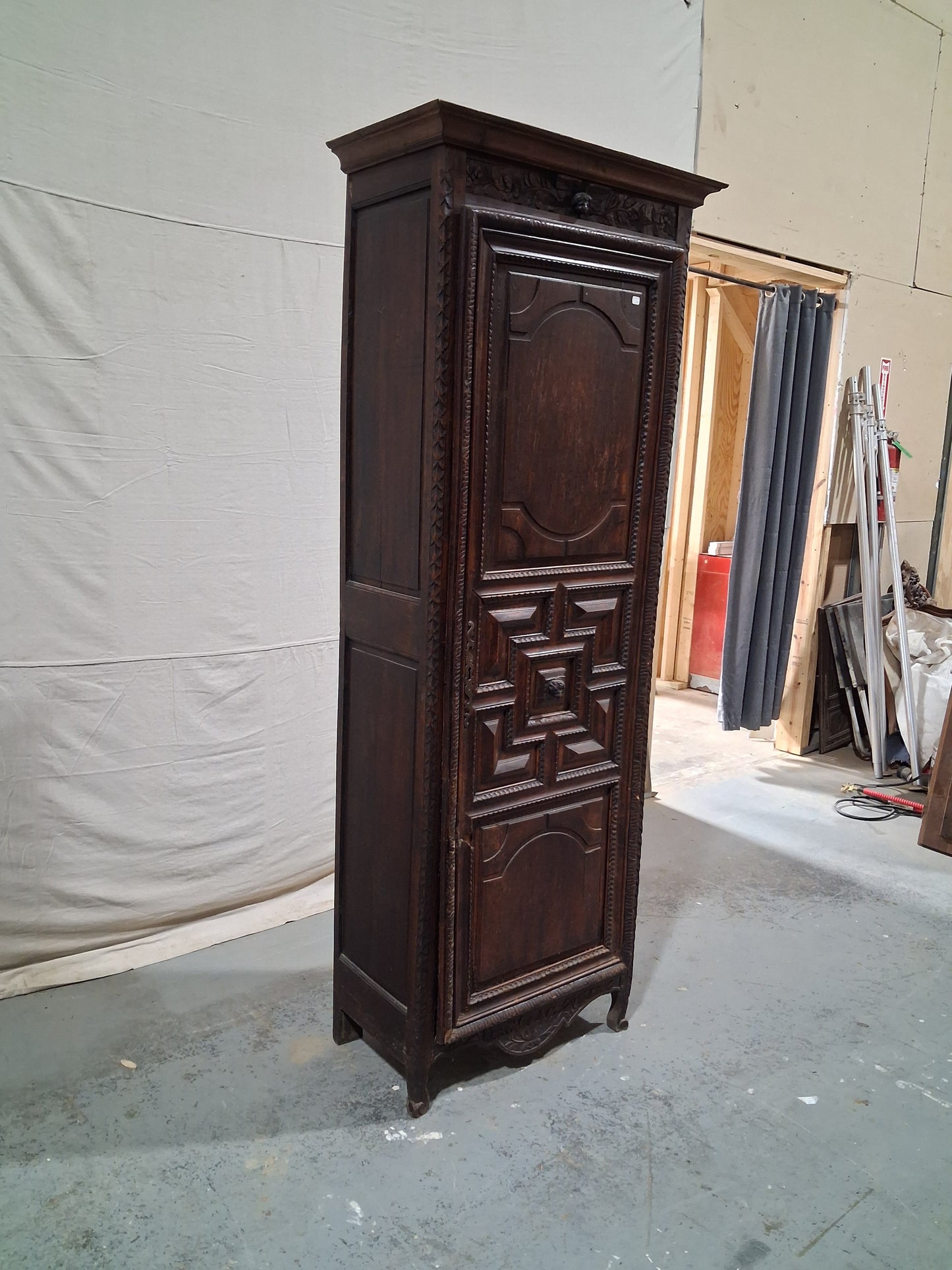 French Renaissance Revival Oak Bonnetière Cabinet, Circa 1880s