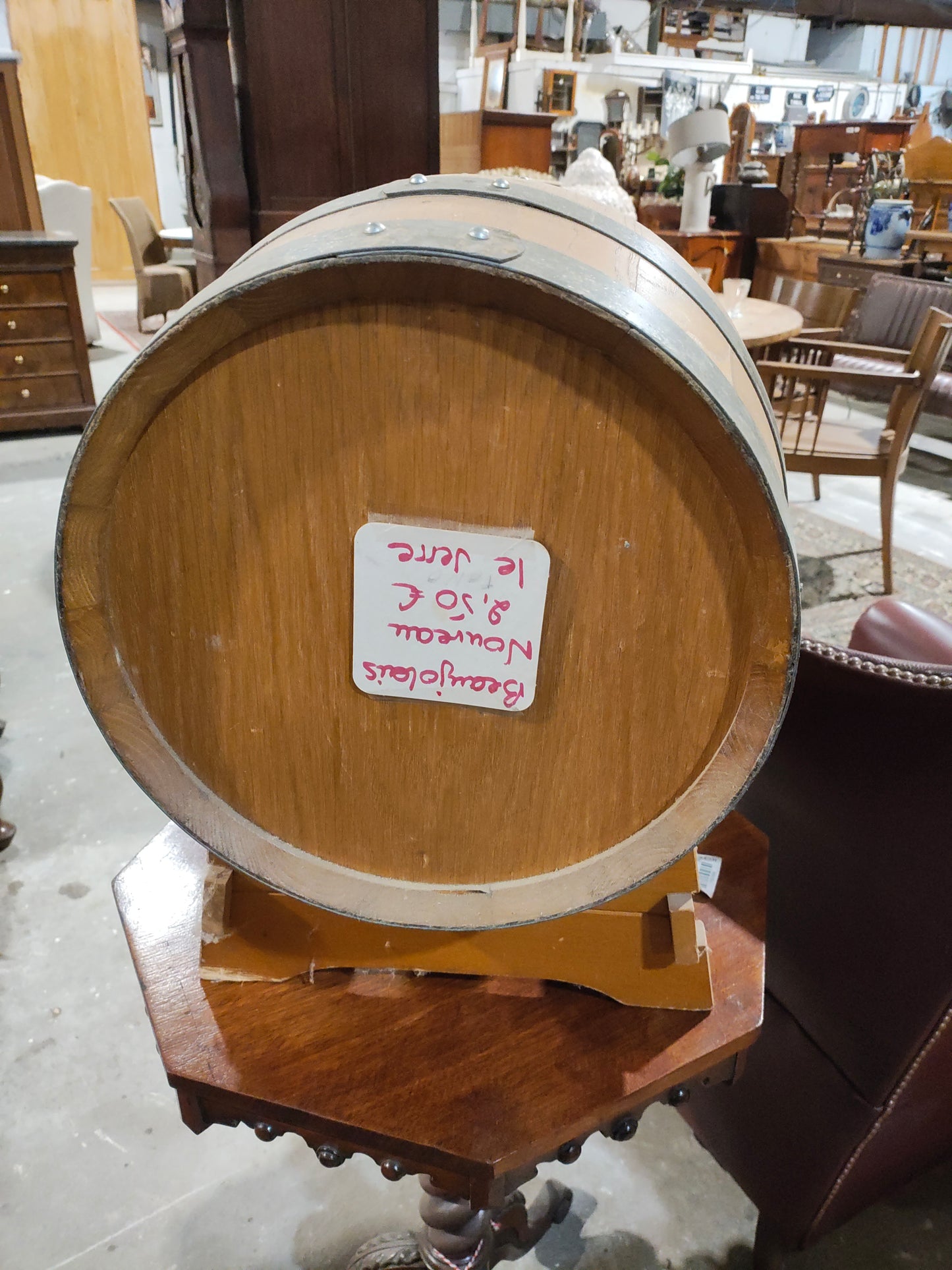 Rustic Oak Wine Barrel Dog Bed / Cabinet on Stand