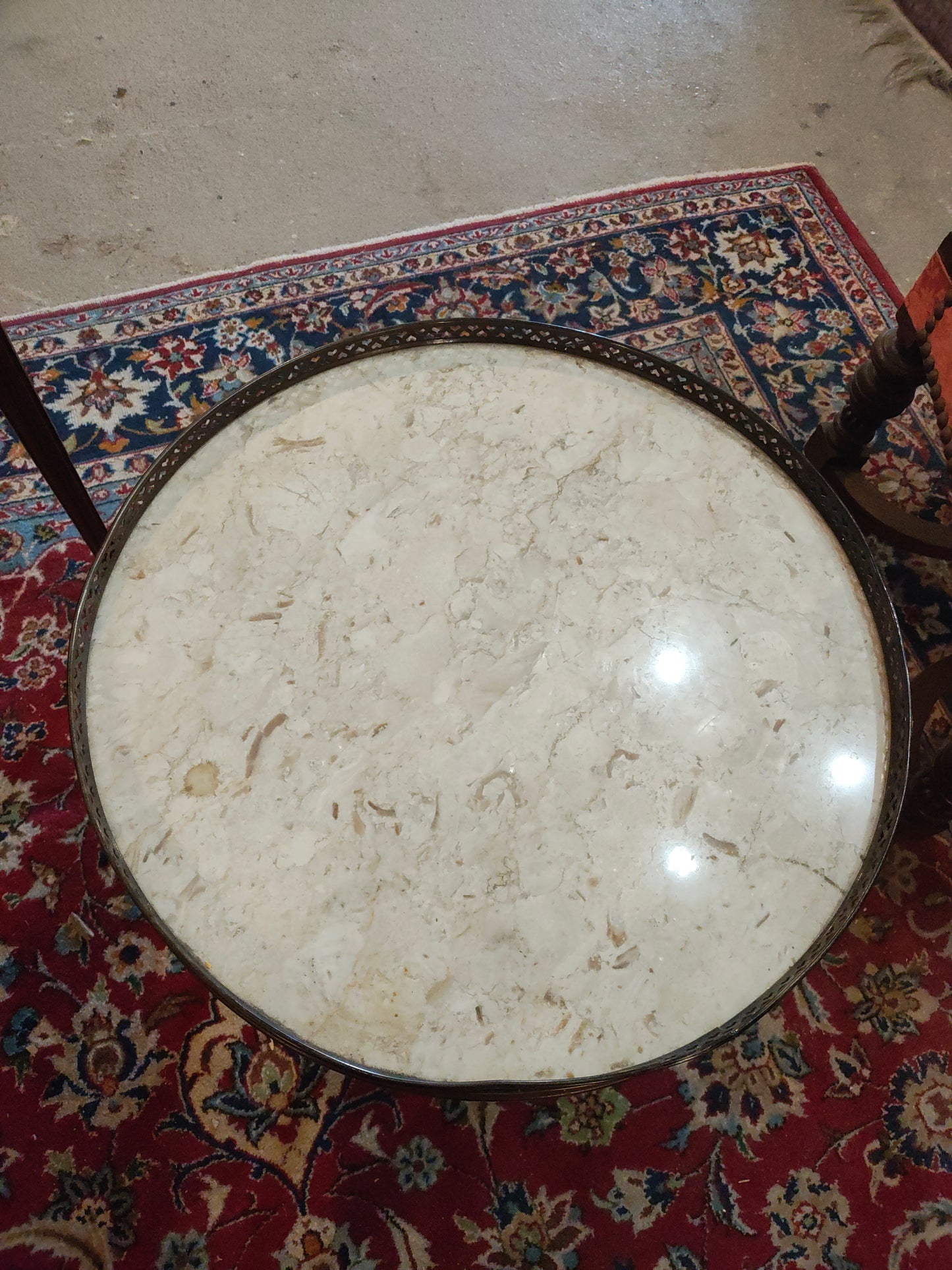 Early 20th-Century French Marble-Top Side Table with Pierced Brass Gallery