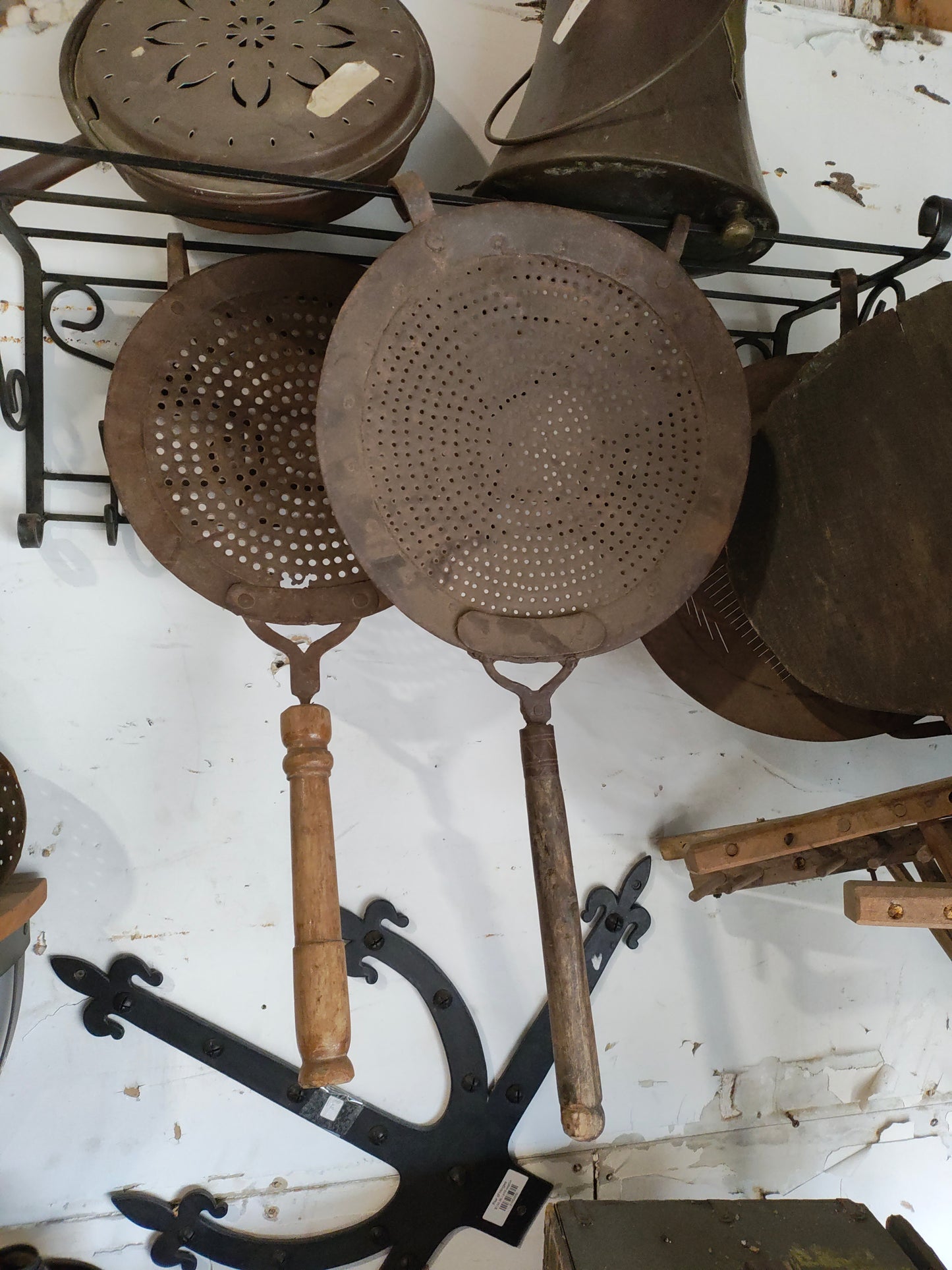 Antique Iron Kitchen Skimmer with Wooden Handle