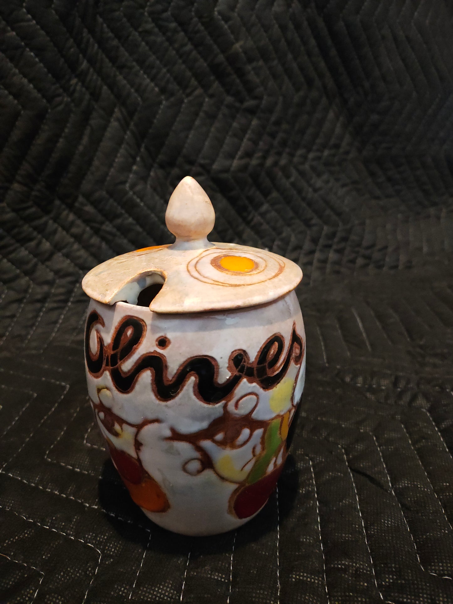 Early 20th Century French Vallauris Art Deco Hand-Painted Lidded Jar