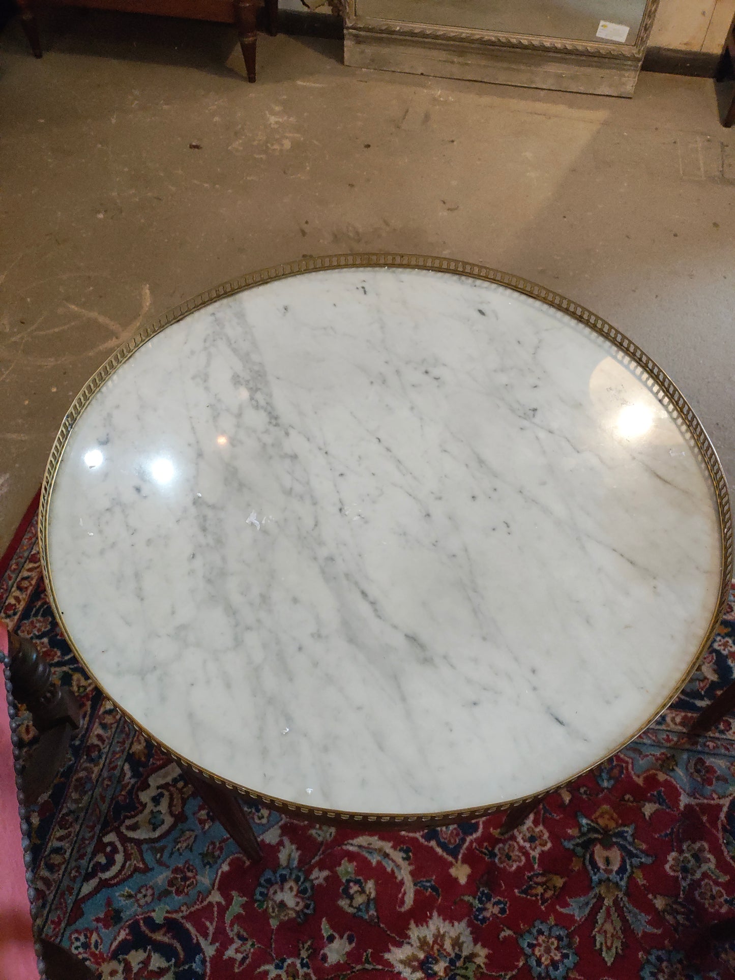 Early 20th-Century French Marble-Top Side Table with Brass Gallery