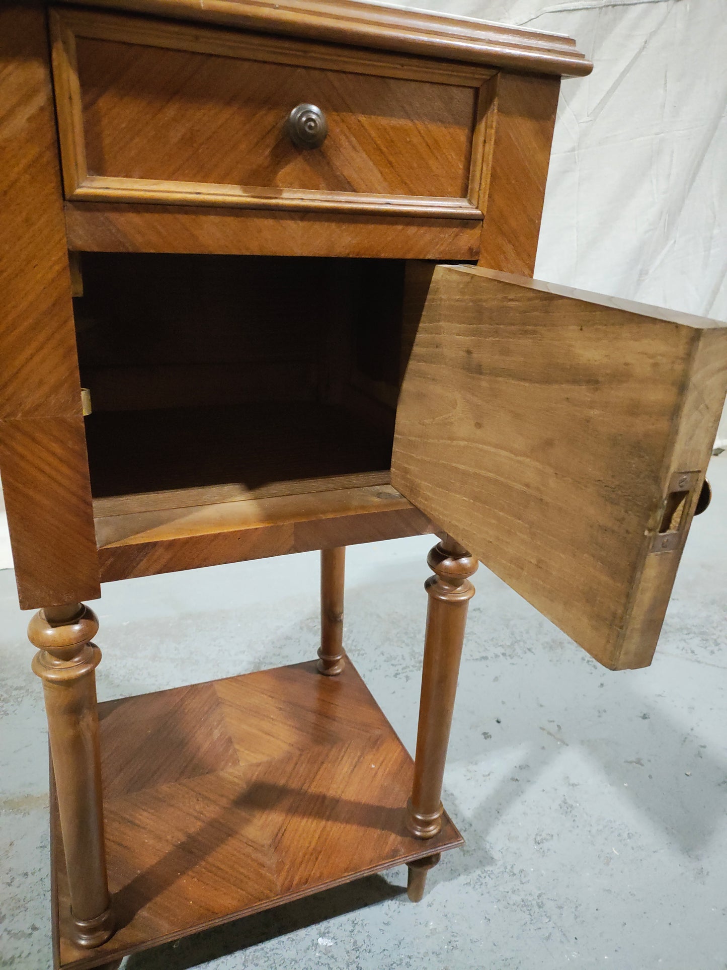 Pair of 19th Century French Louis XVI Style Marble Top Bedside Cabinets
