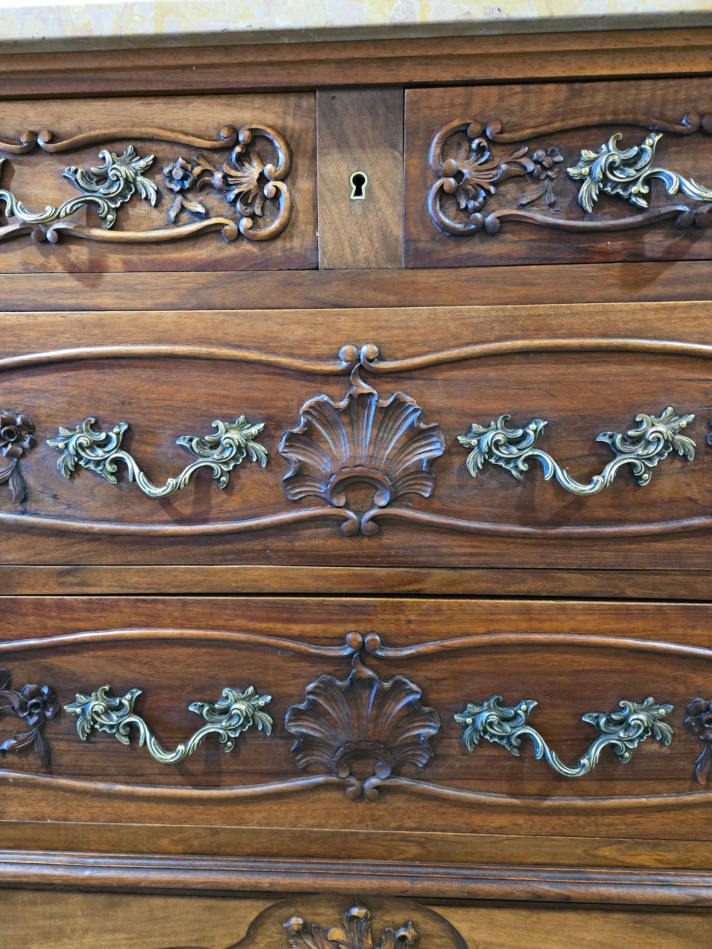 Late 1800s Louis XV oak commode with marble