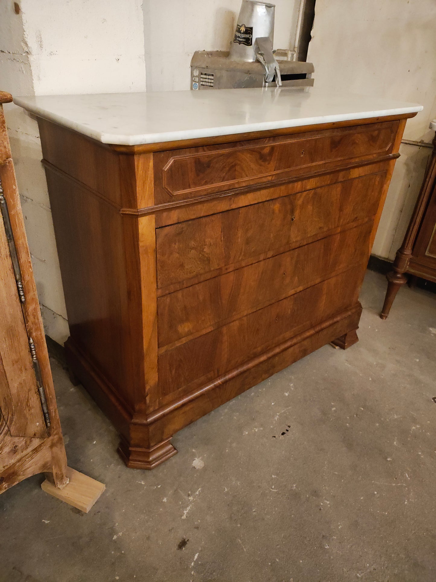 19th Century French Louis Philippe Walnut Marble-Top Commode