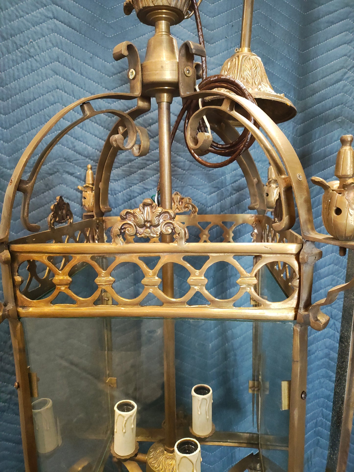 Maxime L French Louis XV Style Brass & Glass Hall Lantern