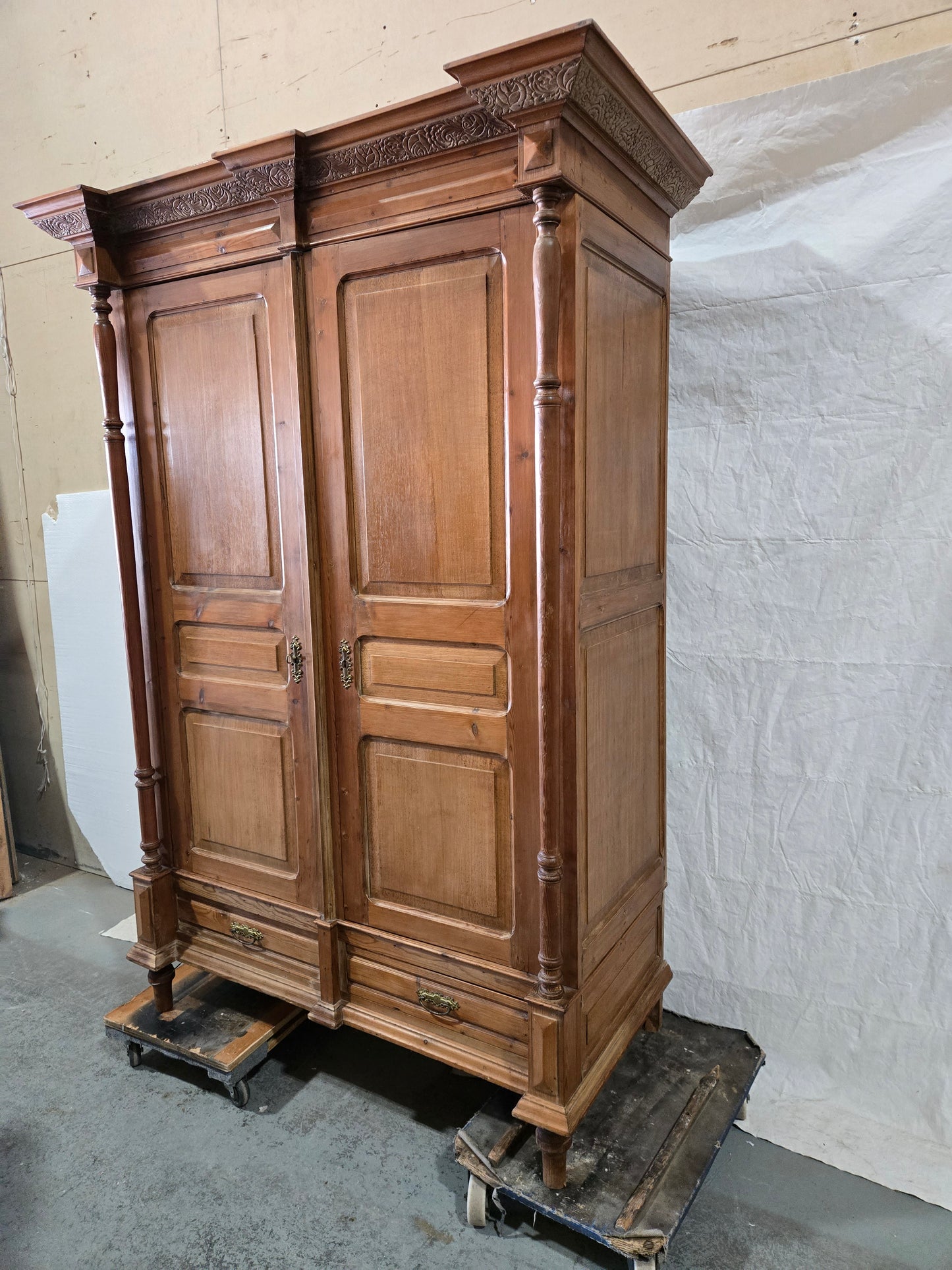 Late 1800s French Revival Pine Armoire