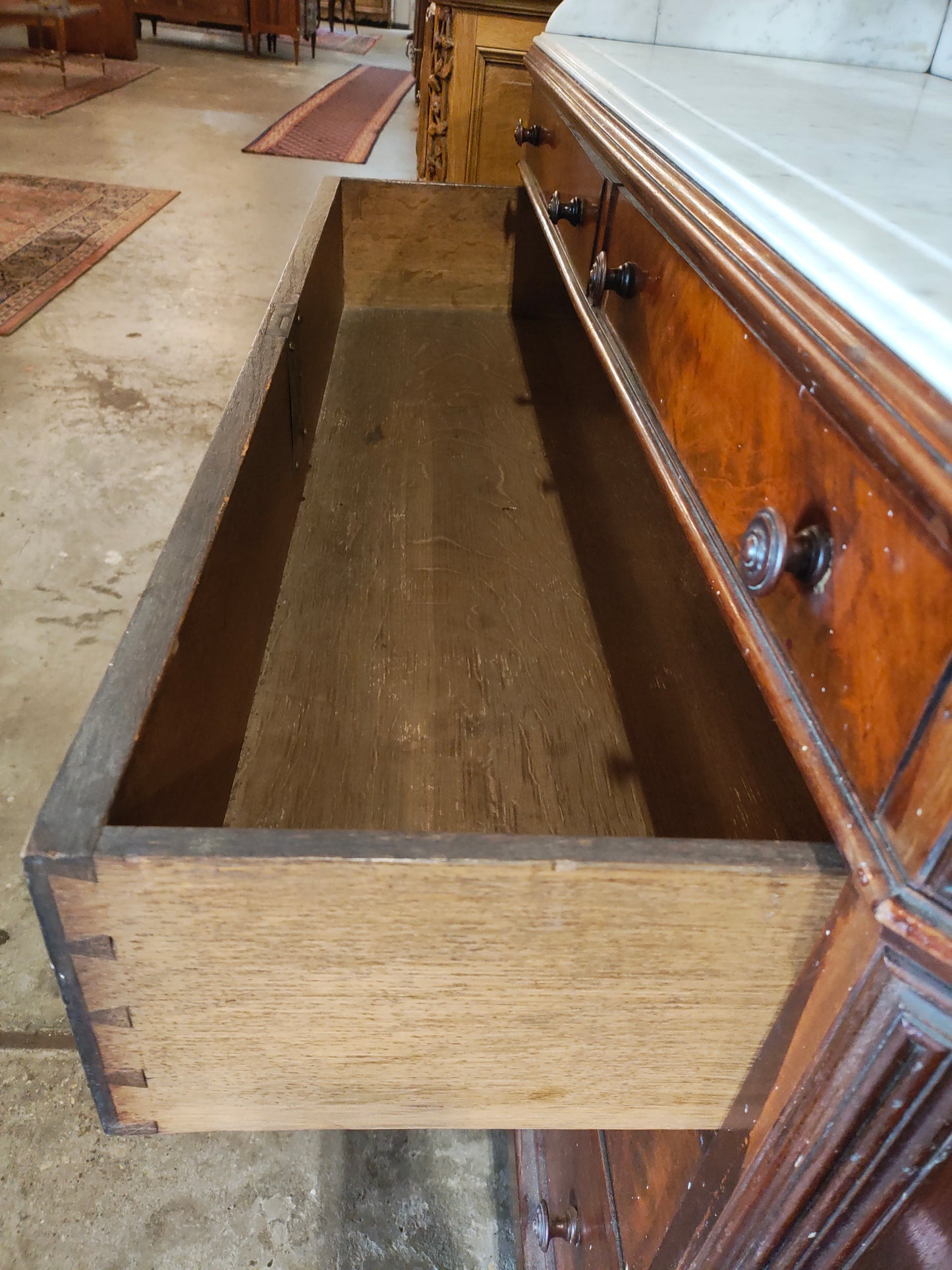 Antique Victorian Marble Top Dresser with Carved Mirror