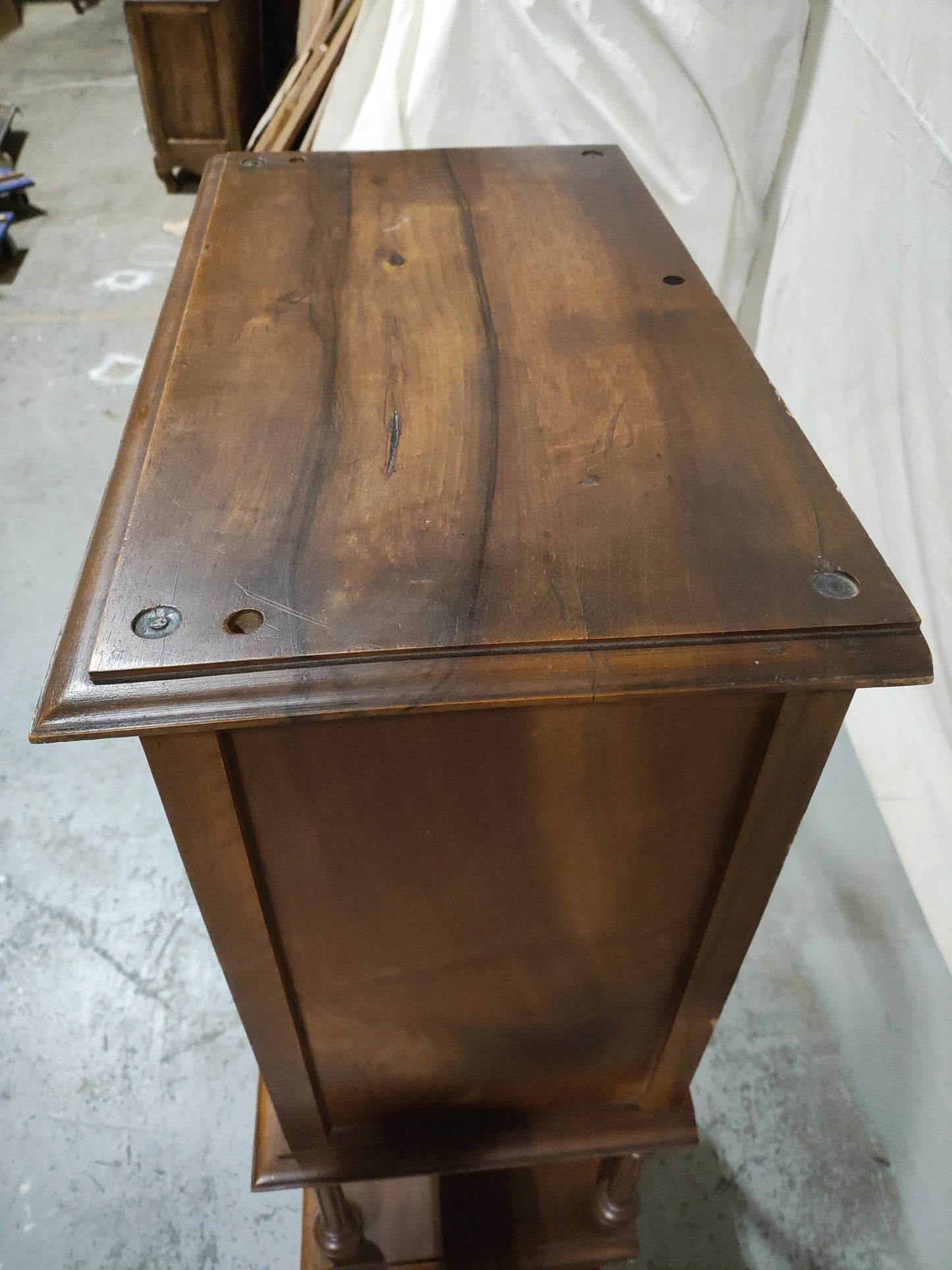 Antique Victorian Walnut Sheet Music Cabinet / Record Cabinet with Patterned Glass