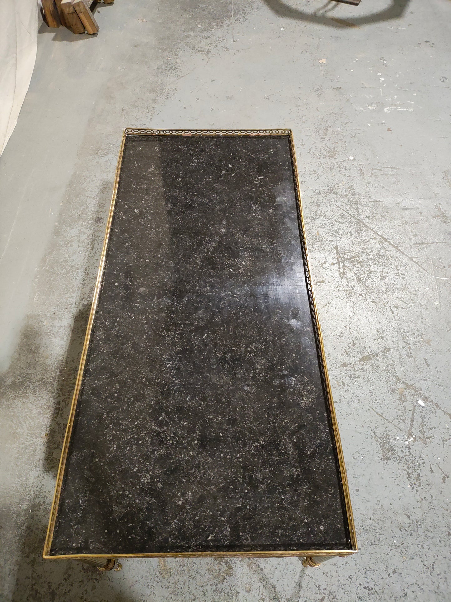 1940s French Brass Louis XVI Style Coffee Table with Marble Top