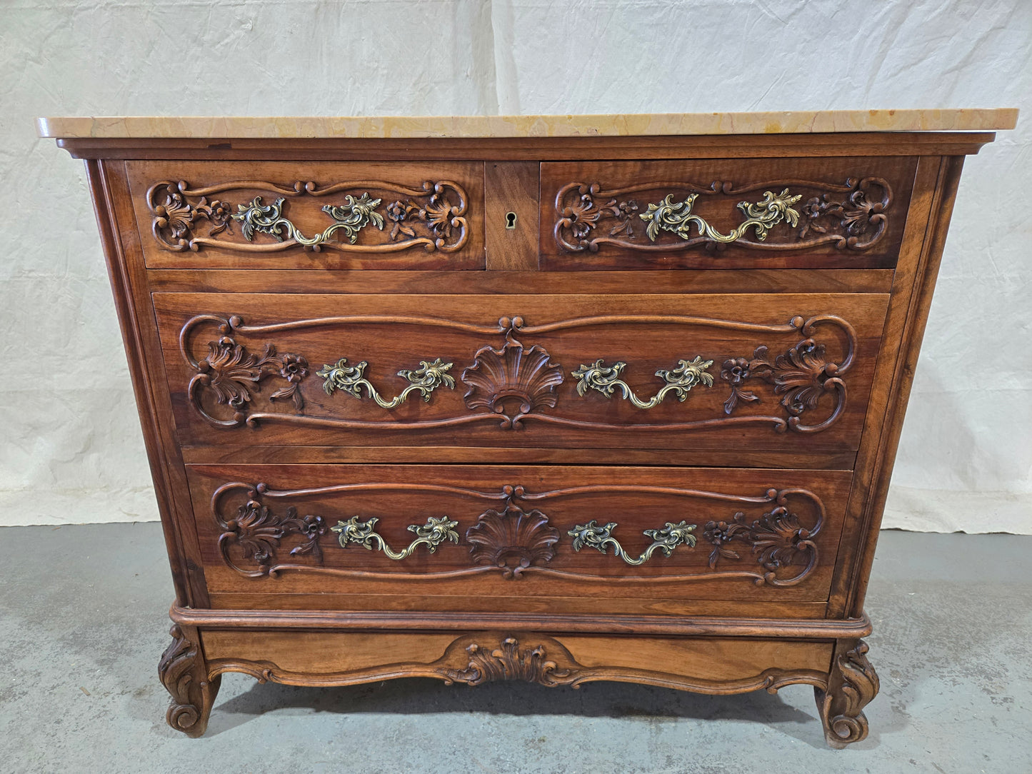 Late 1800s Louis XV oak commode with marble