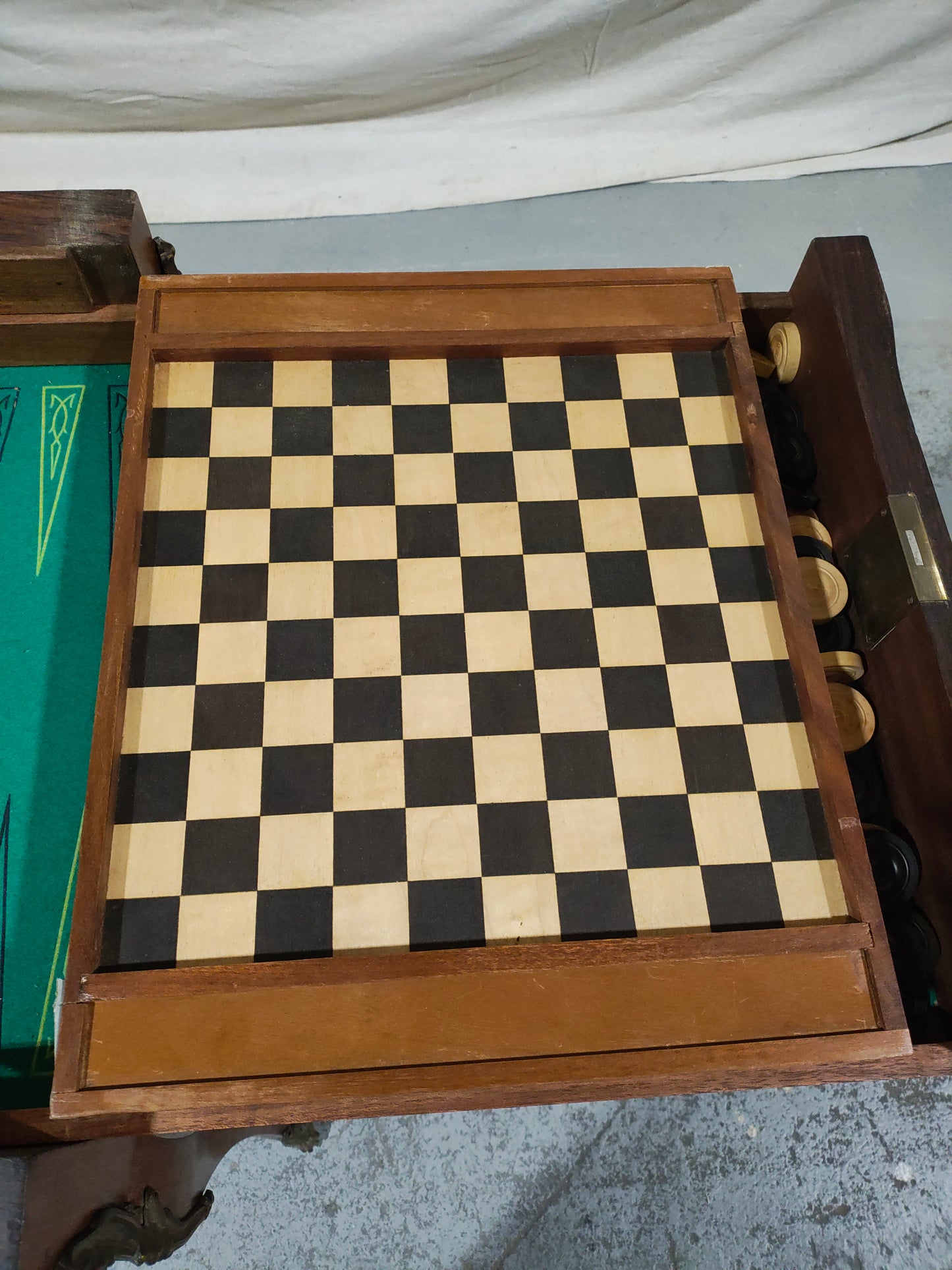 French Louis XV Style Marquetry Convertible Game Table with Chess & Backgammon