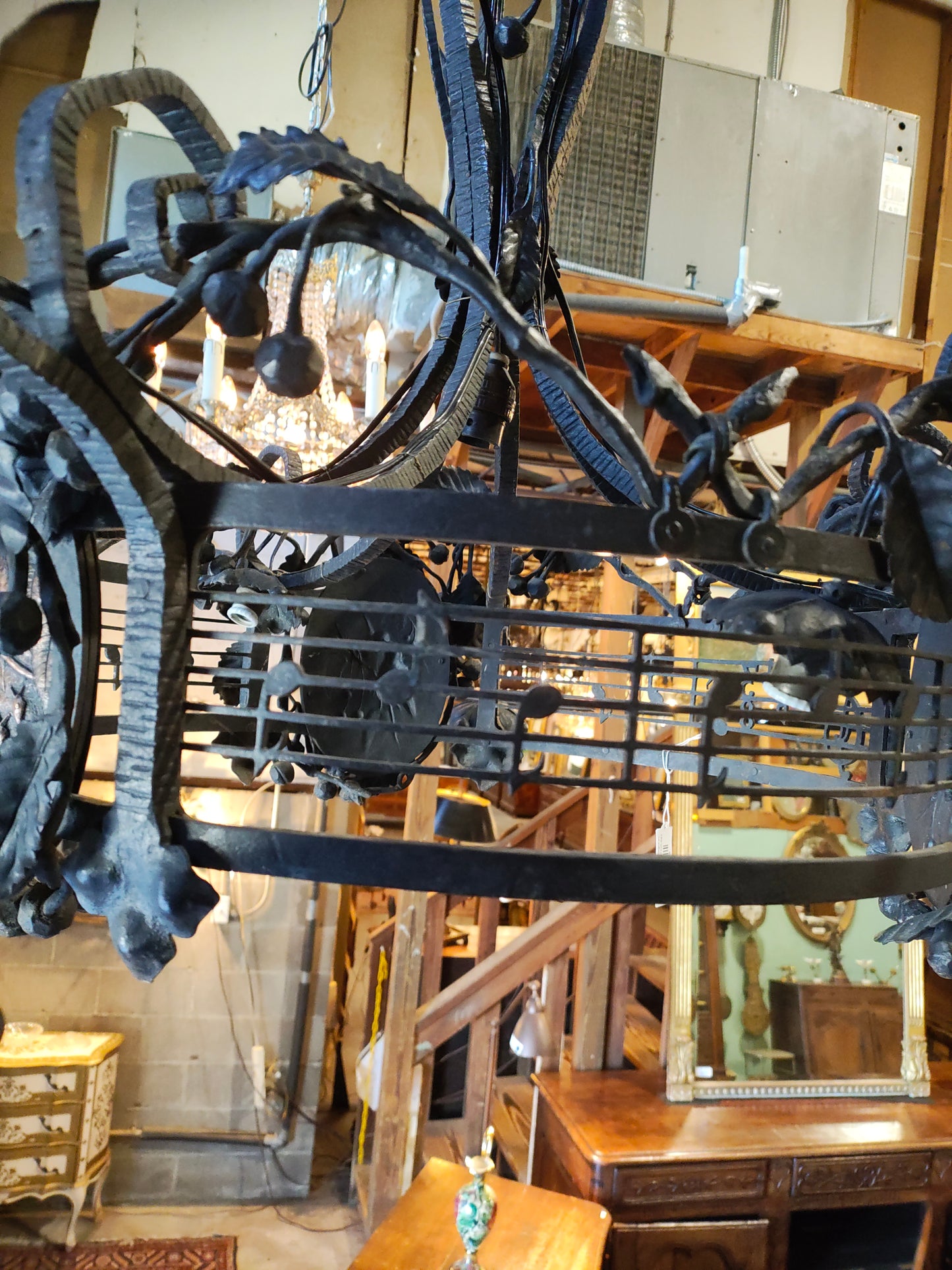 19th Century French Forged Iron Music Hall Chandelier from a Provençal Castle