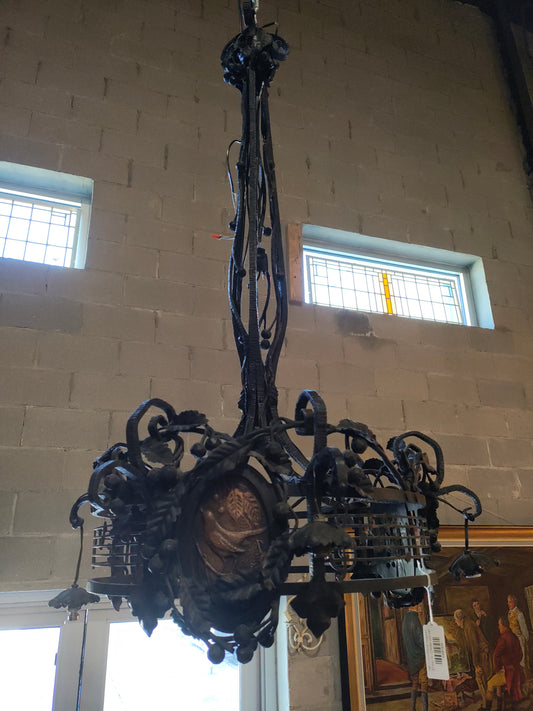 19th Century French Forged Iron Music Hall Chandelier from a Provençal Castle