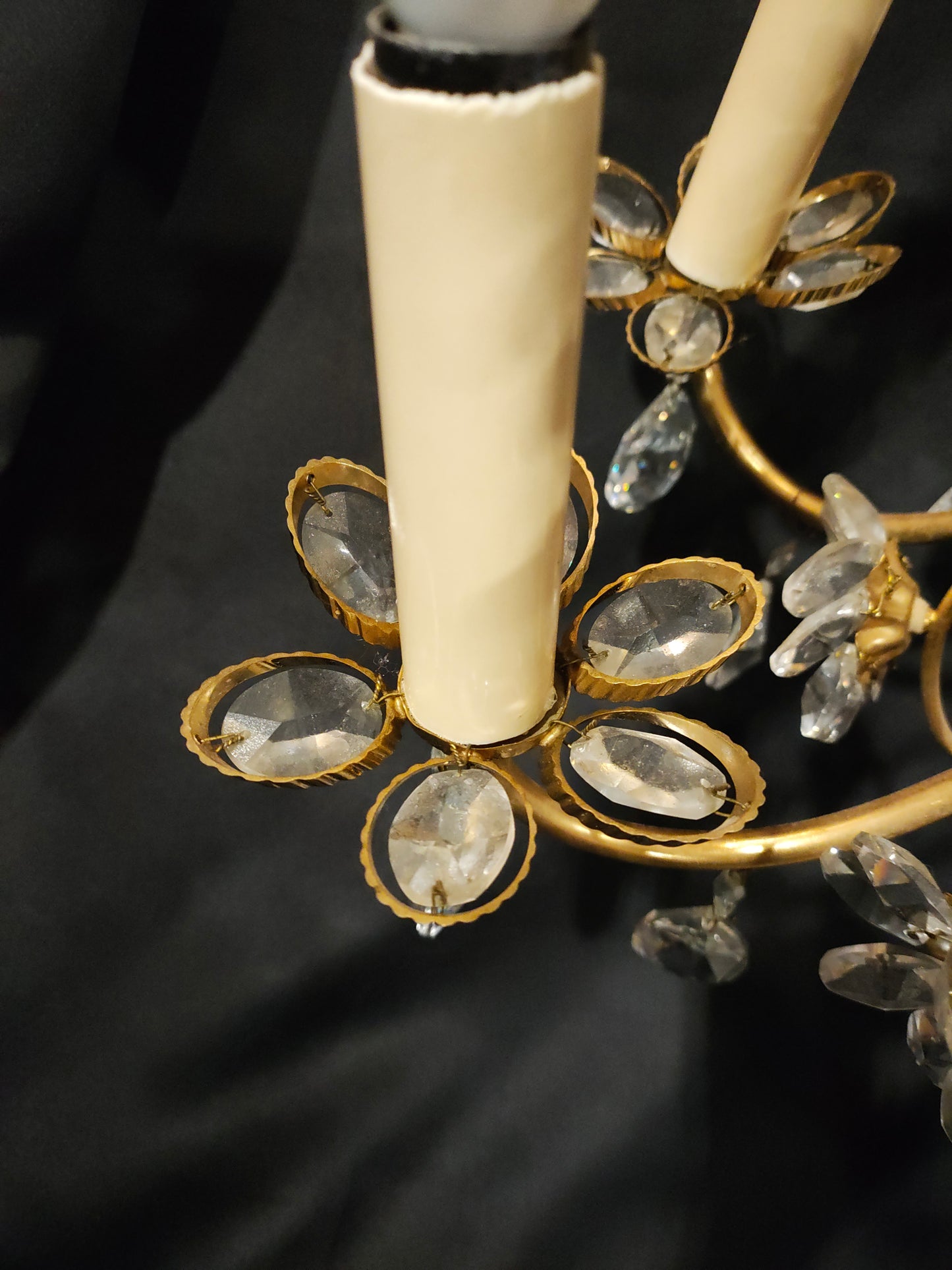 Vintage Italian Crystal Floral Chandelier | Gilt Metal | 8-Light | 1950s