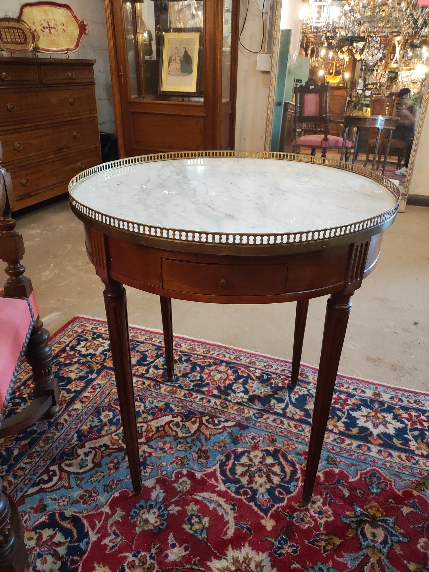 Early 20th-Century French Marble-Top Side Table with Brass Gallery