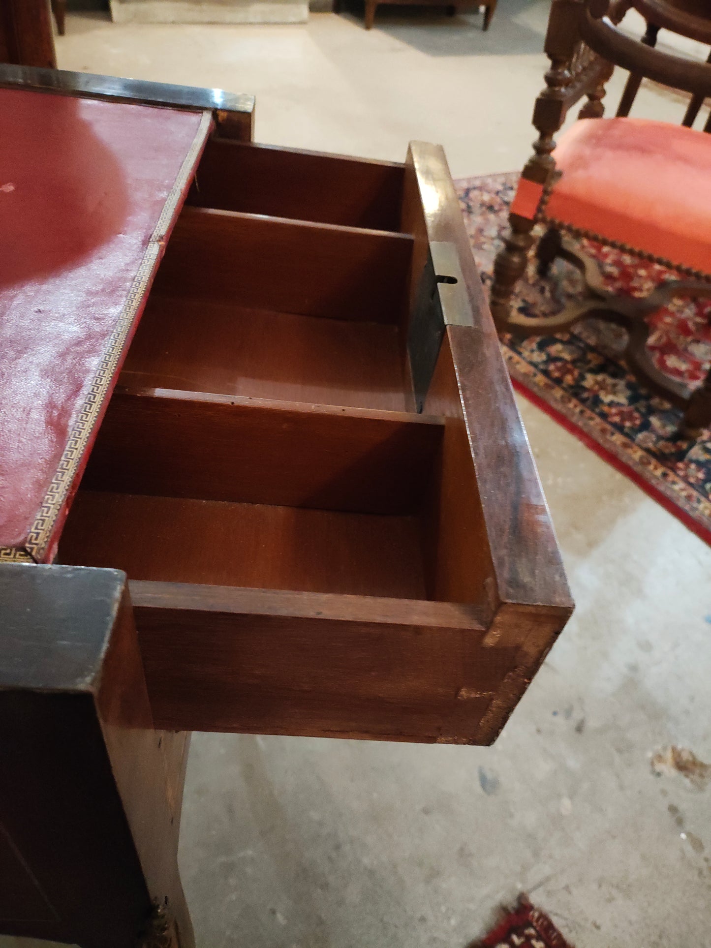 French 19th-Century Marquetry Writing Table with Brass Gallery