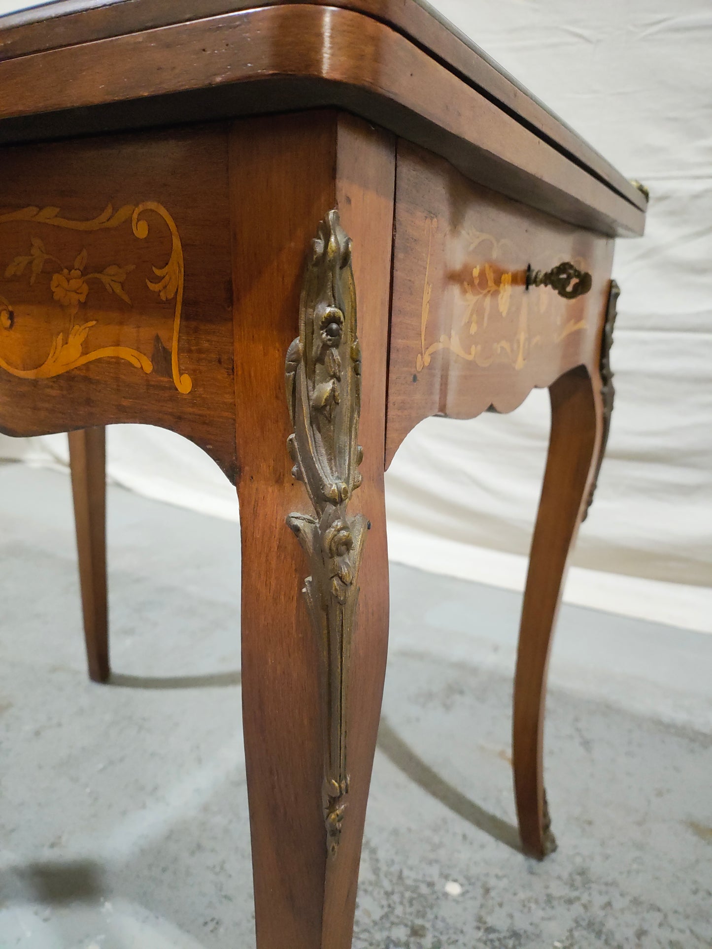 French Louis XV Style Marquetry Convertible Game Table with Chess & Backgammon