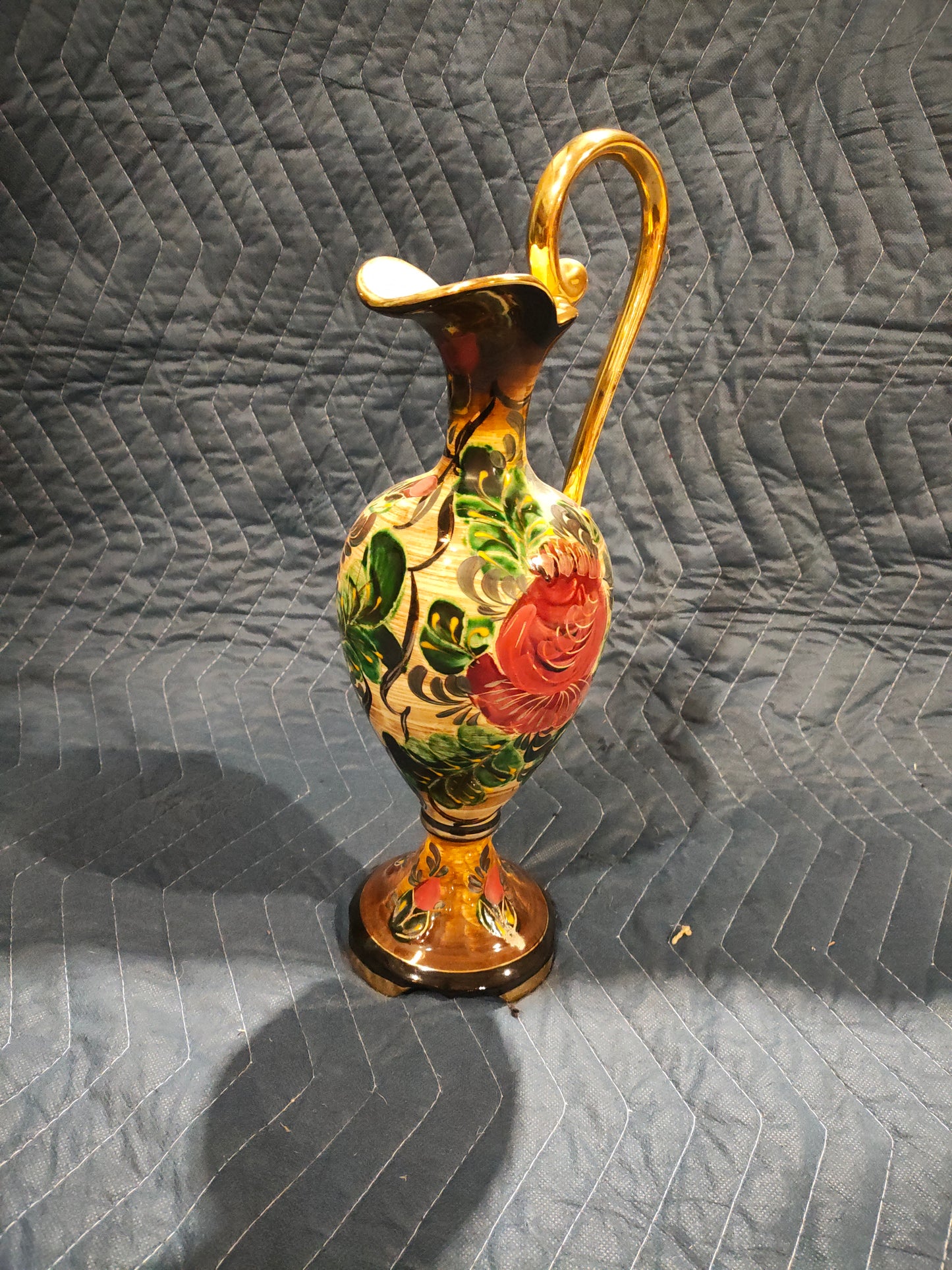 Italian Murano Glass Ewer with Floral Enamel