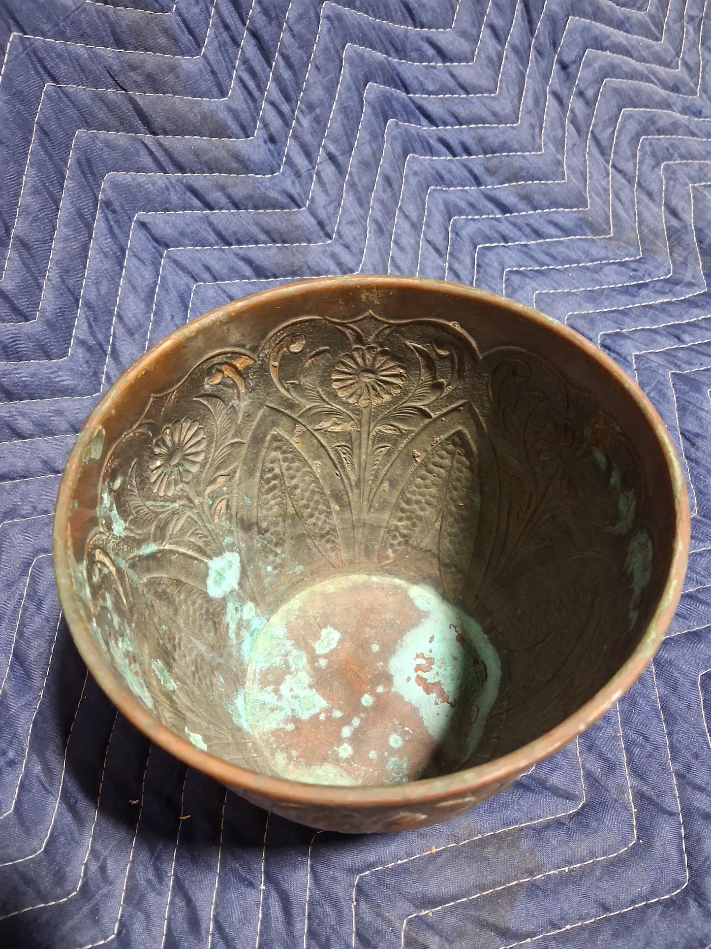 Pair of Art Nouveau Copper Cachepots with Repoussé Botanical Decoration