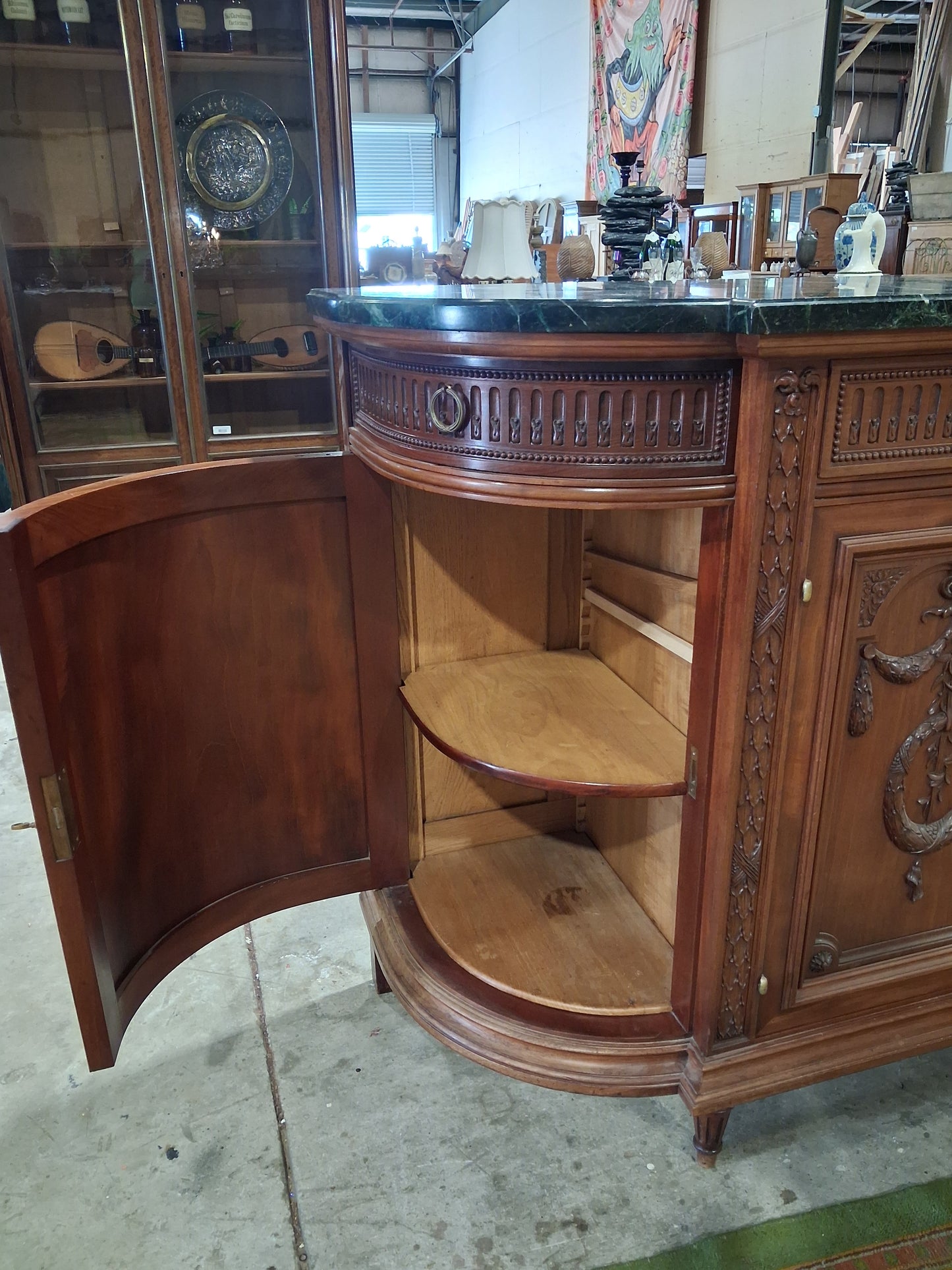 Antique French Louis XVI Revival Mahogany Marble Top Dining Room Suite, Circa 1890