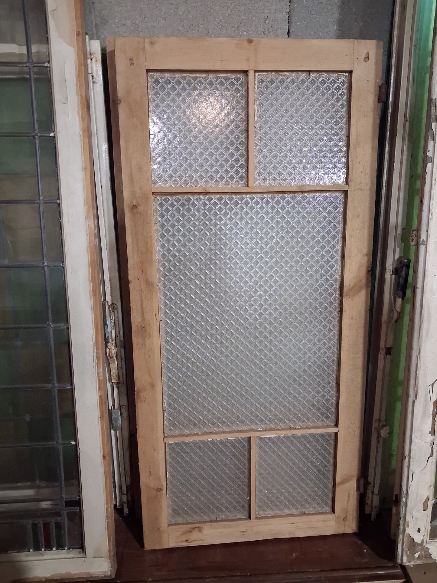 Pair of Vintage Textured Glass Cabinet Doors