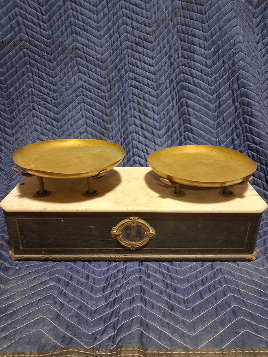Antique French Marble and Brass Counter Scale from Bretagne c. 1900