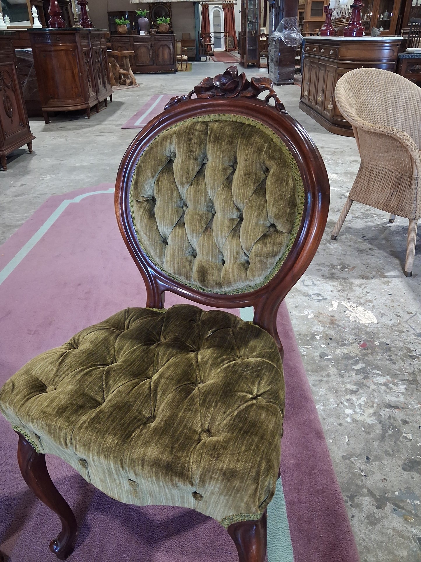 Pair of Victorian velvet green chairs