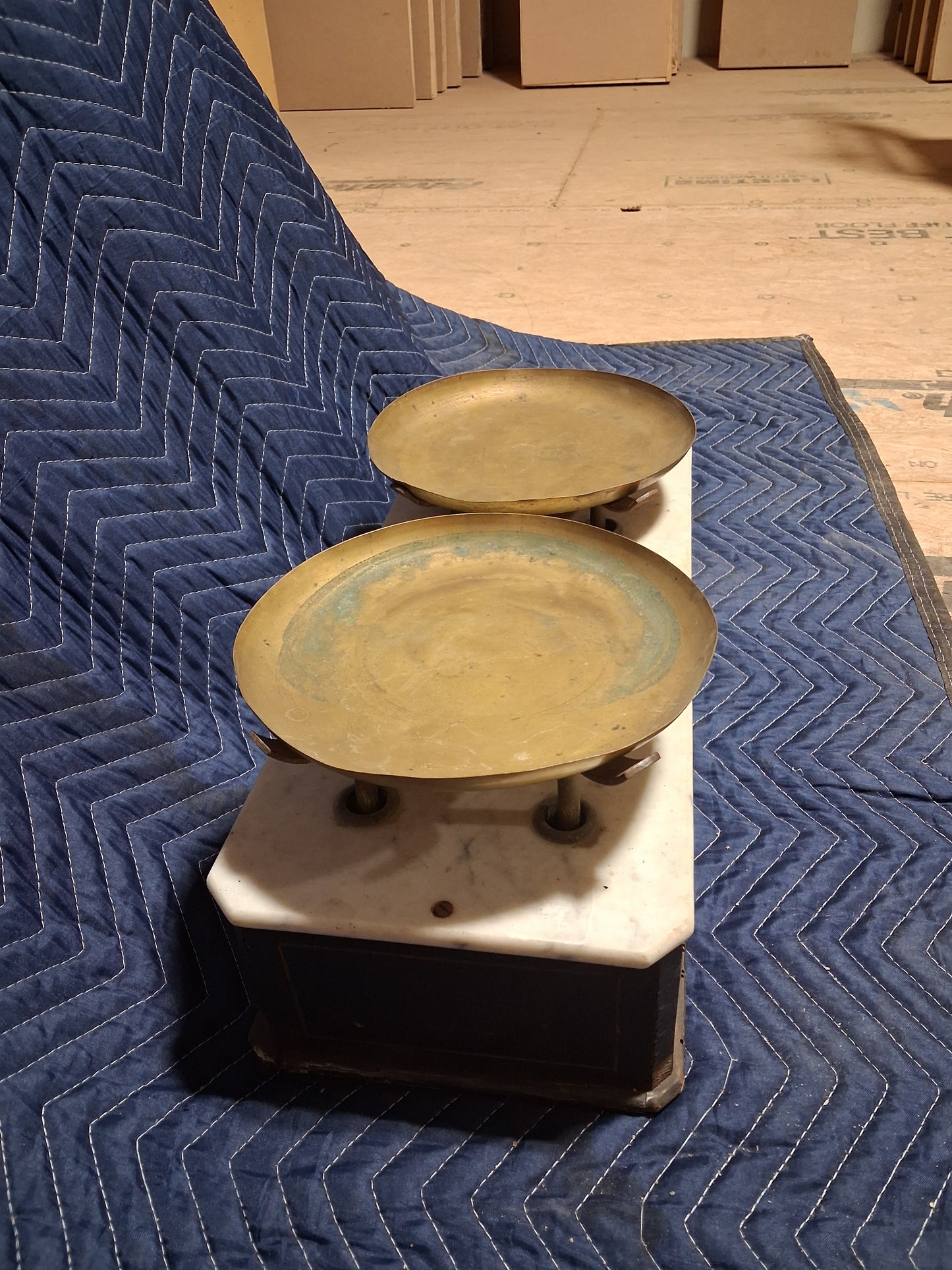 Antique French Marble and Brass Counter Scale from Bretagne c. 1900