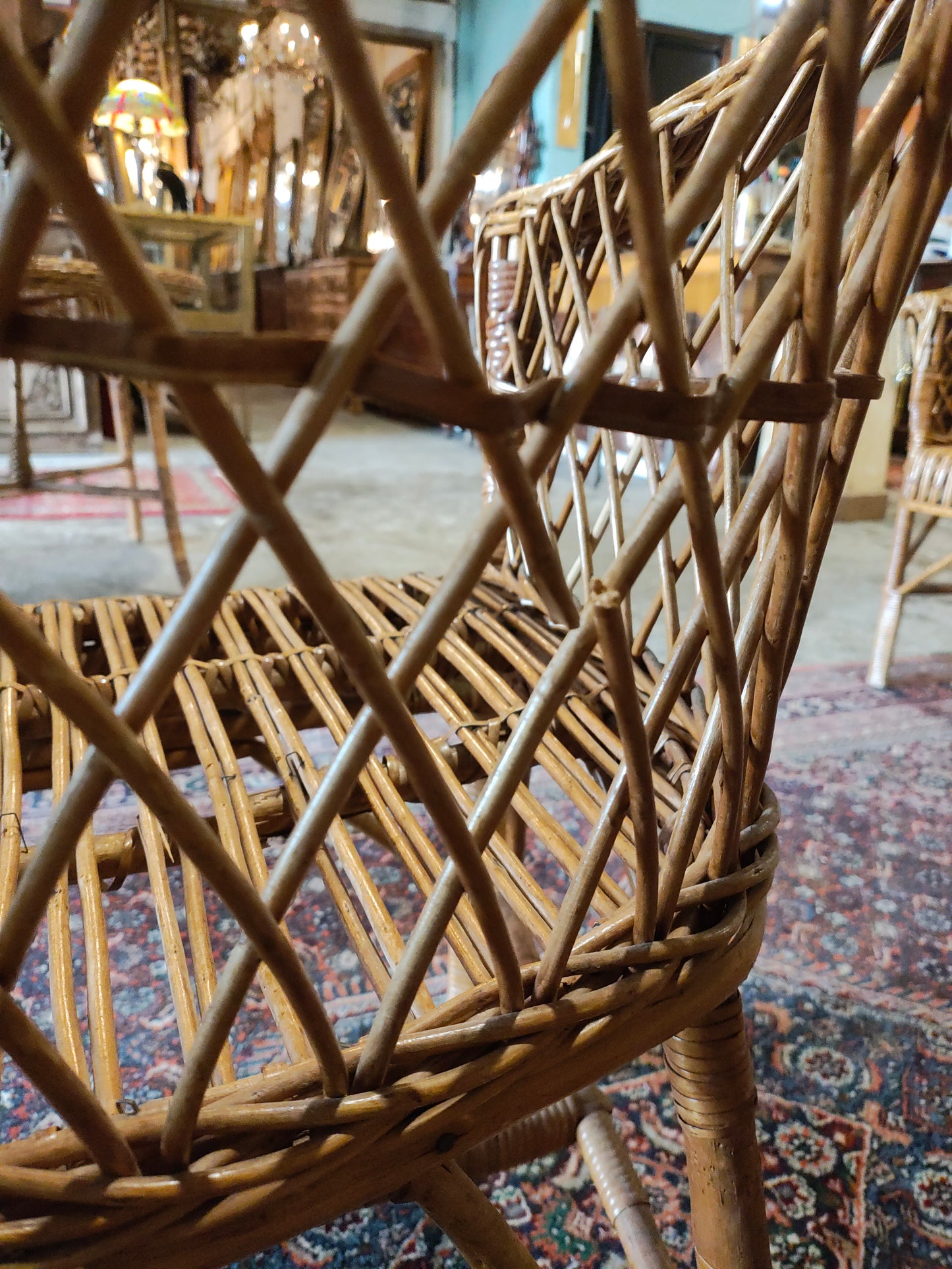 Mid-Century Rattan Barrel Back Lounge Chairs with Round Wicker Table – Set of 5