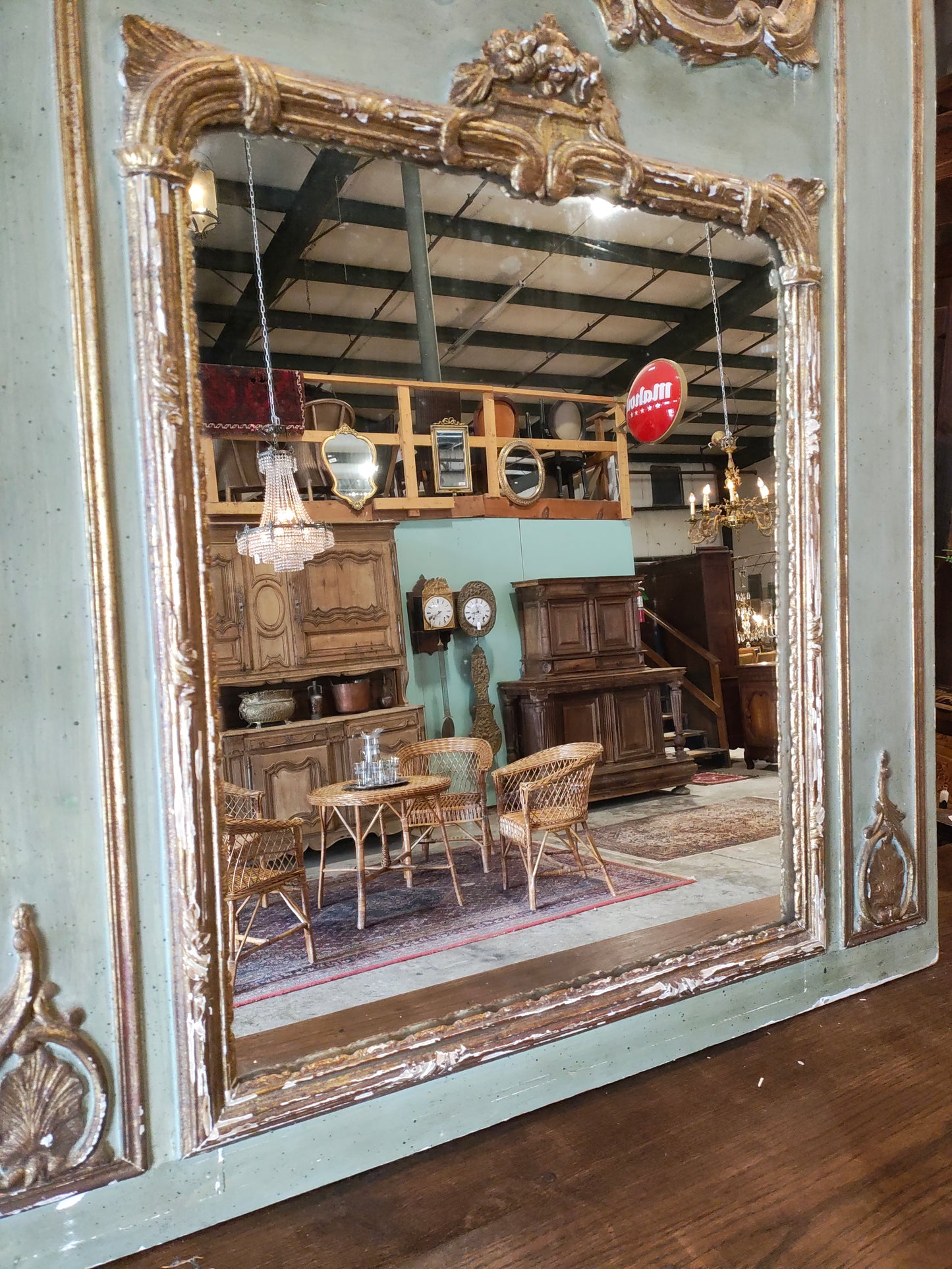 Mid-19th Century French Louis XV Style Trumeau Mantel Mirror with Pastoral Painting