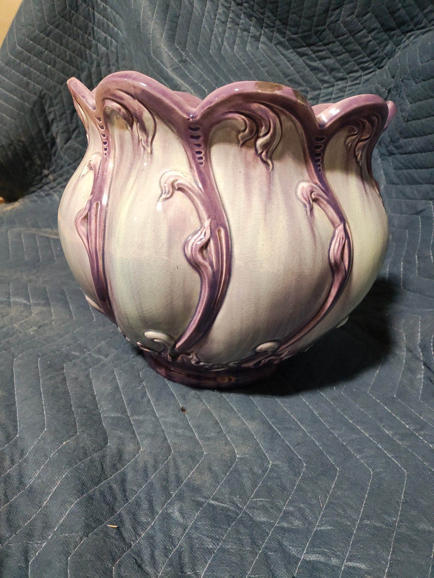 Antique French Art Nouveau Majolica Jardinière