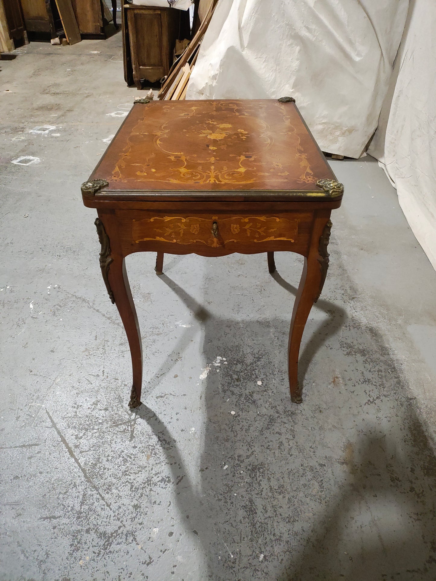 French Louis XV Style Marquetry Convertible Game Table with Chess & Backgammon