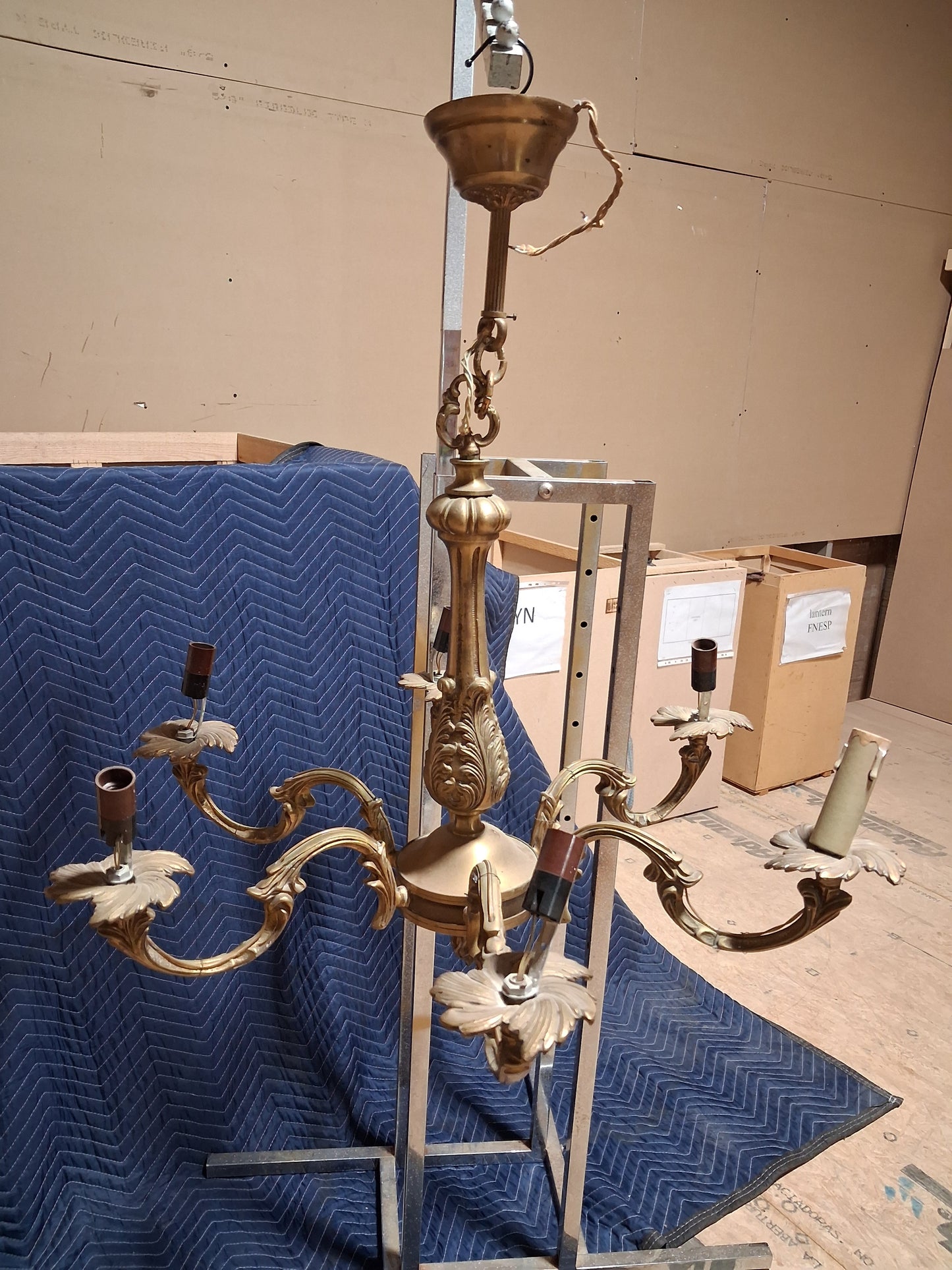 French Louis XV Style Solid Brass 6-Light Chandelier, Circa 1940