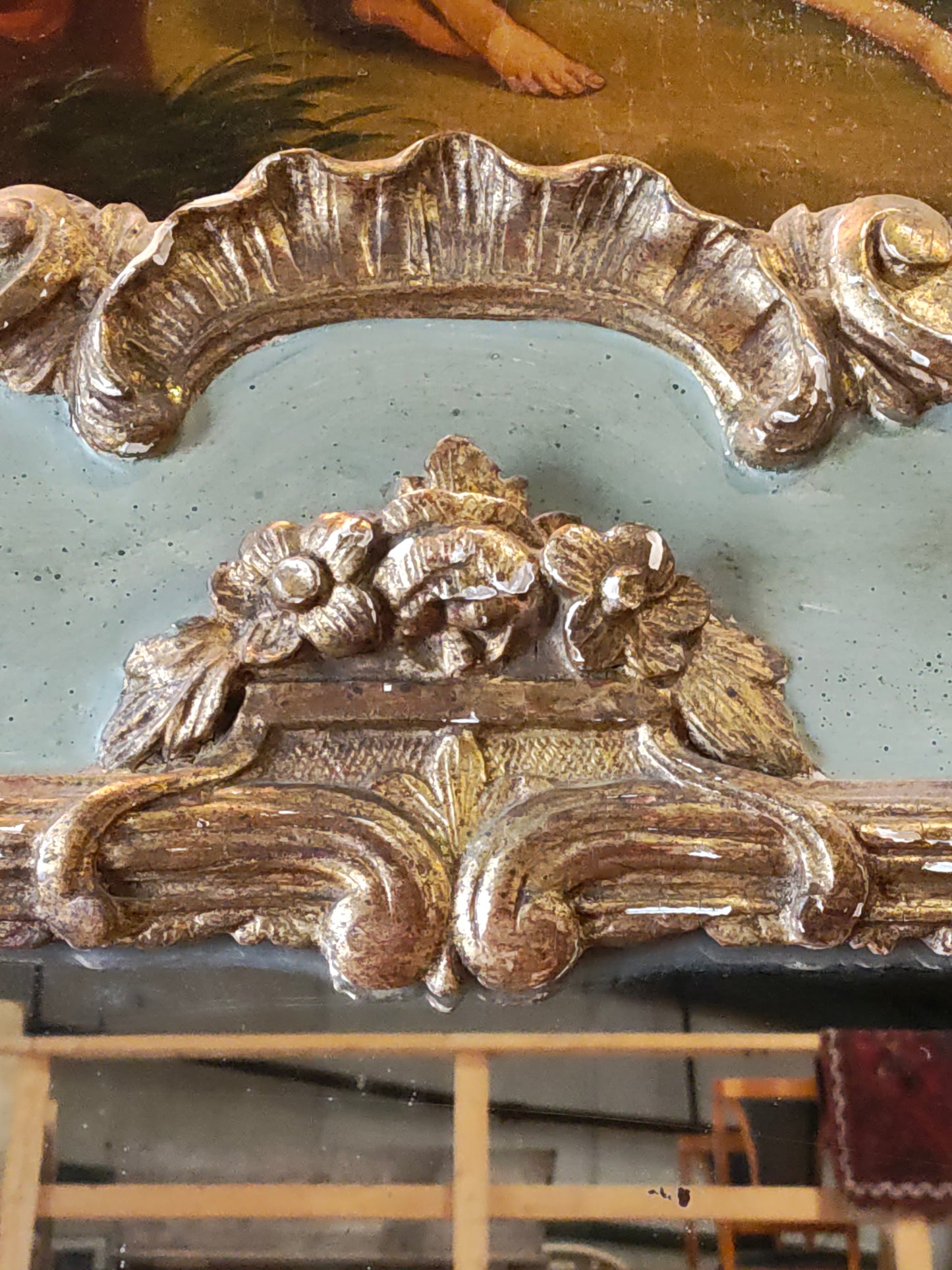 Mid-19th Century French Louis XV Style Trumeau Mantel Mirror with Pastoral Painting
