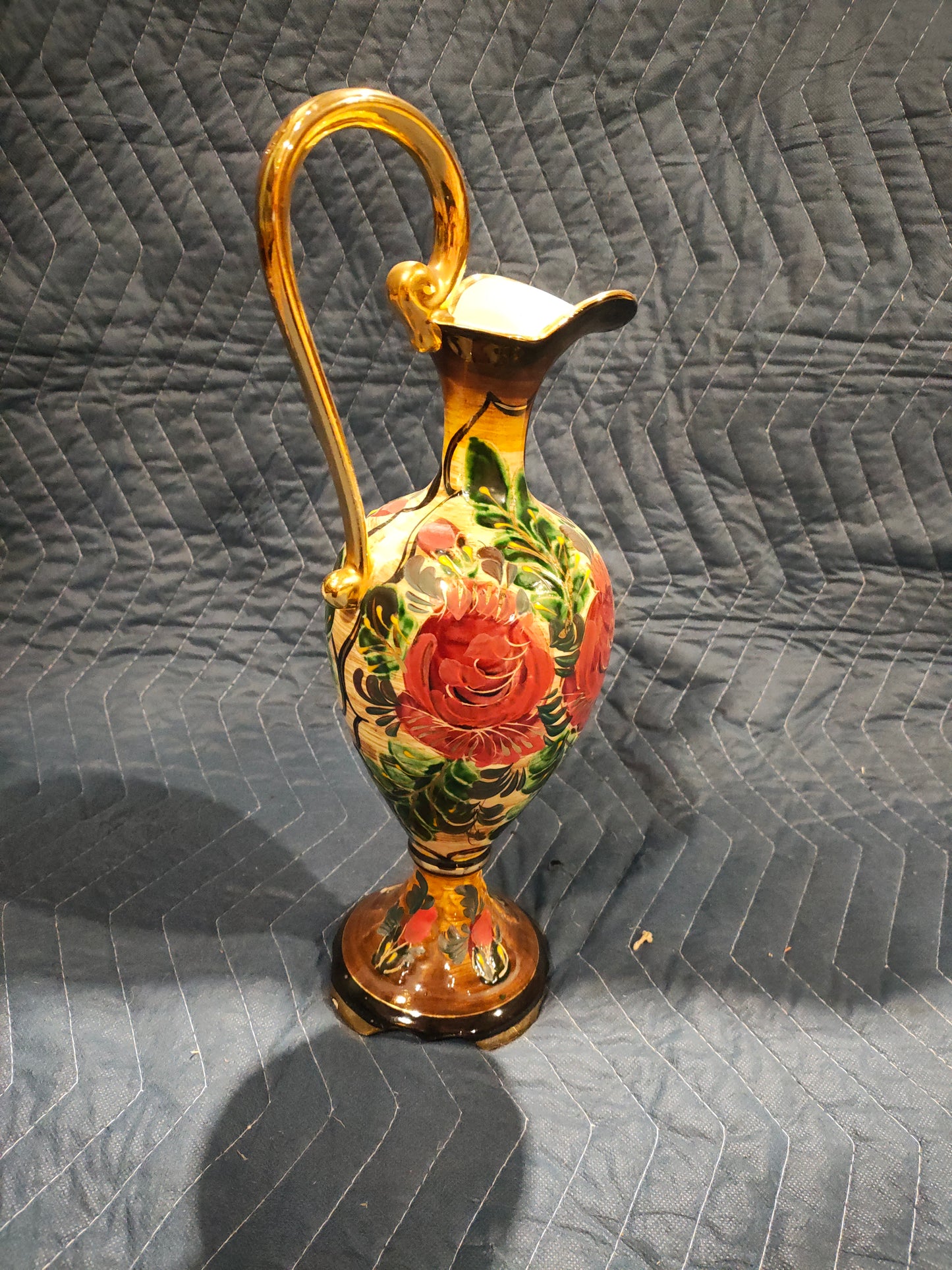 Italian Murano Glass Ewer with Floral Enamel
