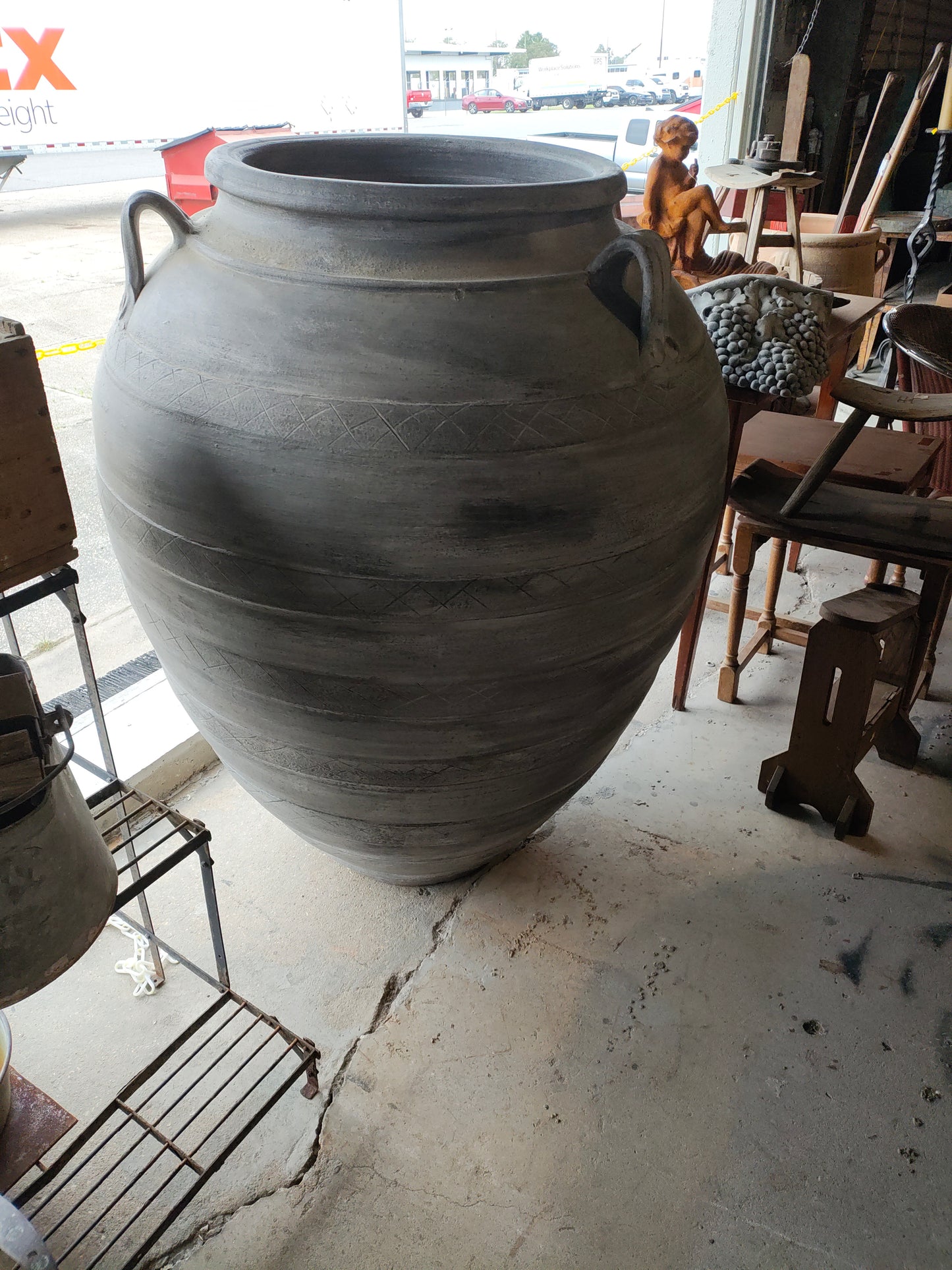 Monumental Hand-Thrown Mediterranean Style Olive Jar in Charcoal Patina