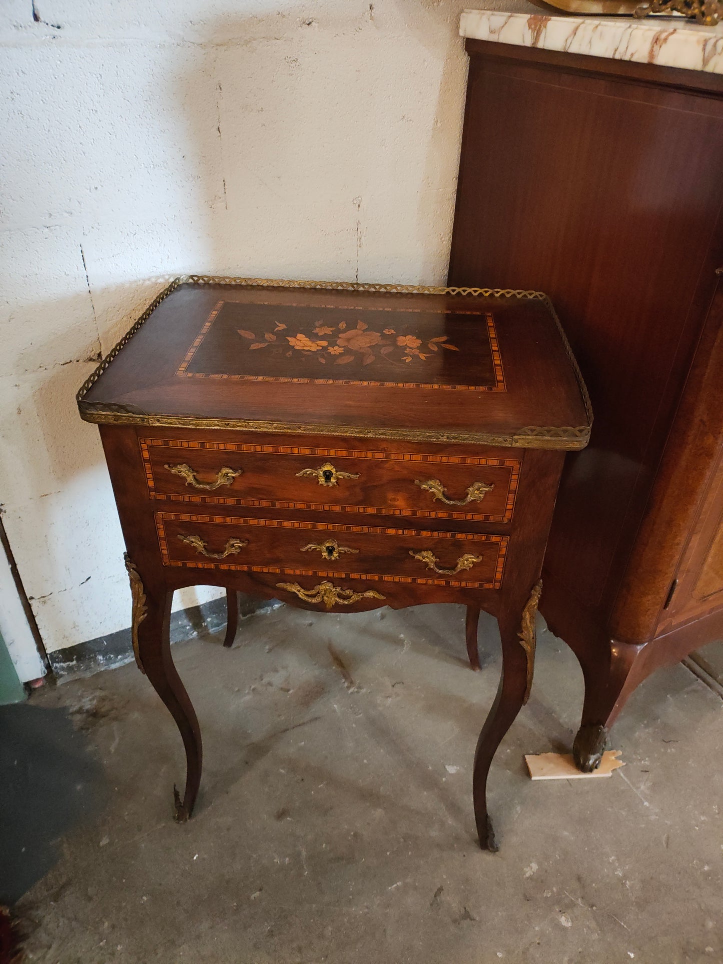 French 19th-Century Marquetry Writing Table with Brass Gallery