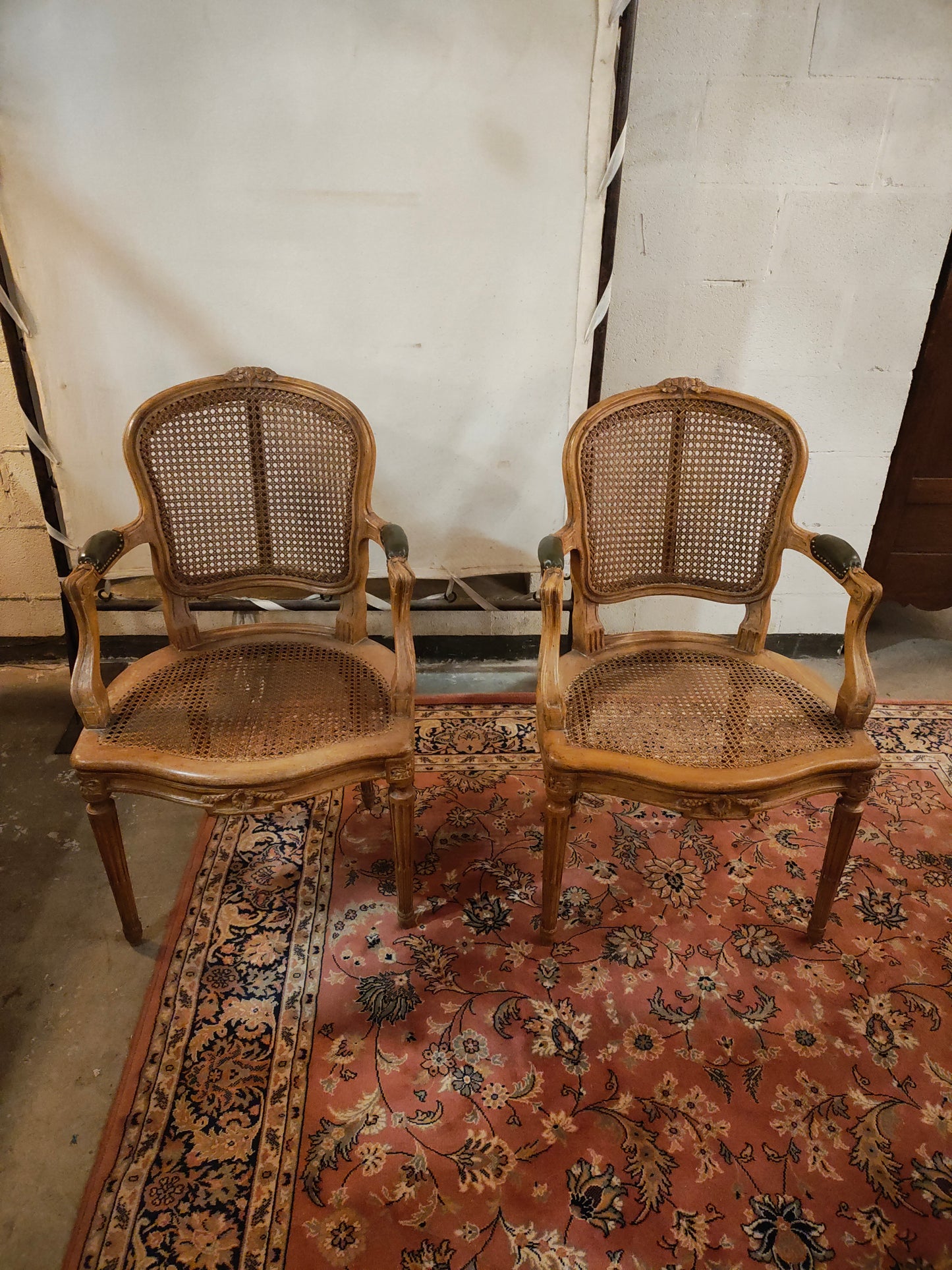 Pair of 19th Century French Louis XVI Style Caned Bergère Armchairs