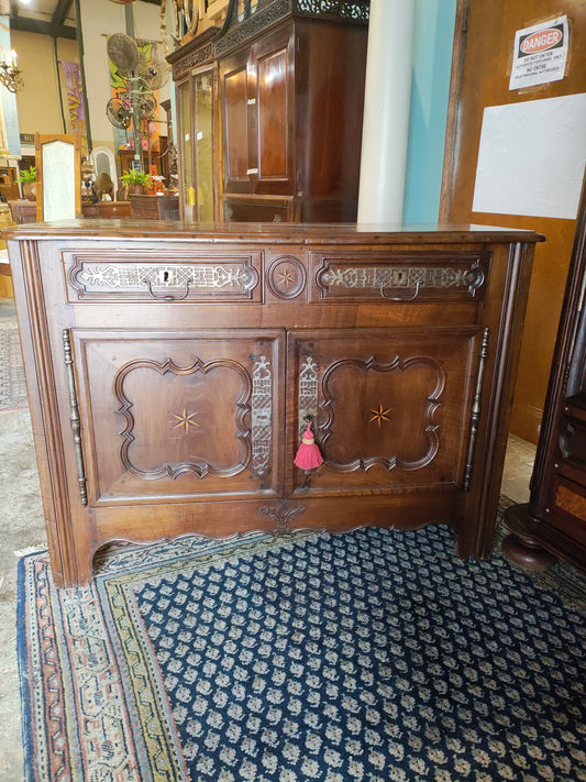 Antique Mid-19th Century French Walnut Buffet with Star Marquetry