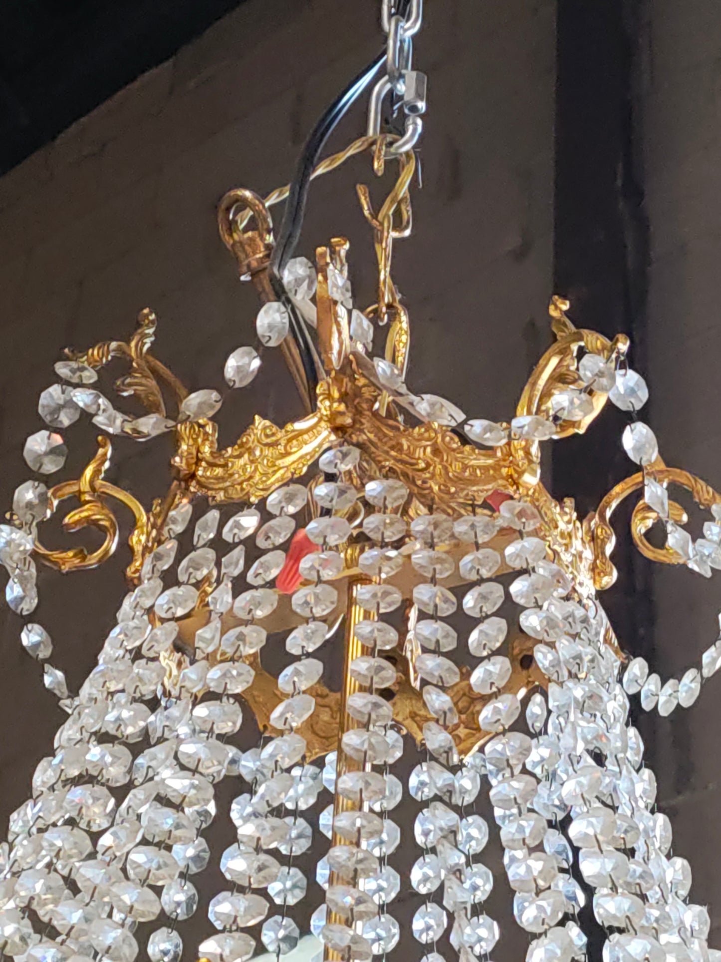 French Empire Style Crystal Basket Chandelier