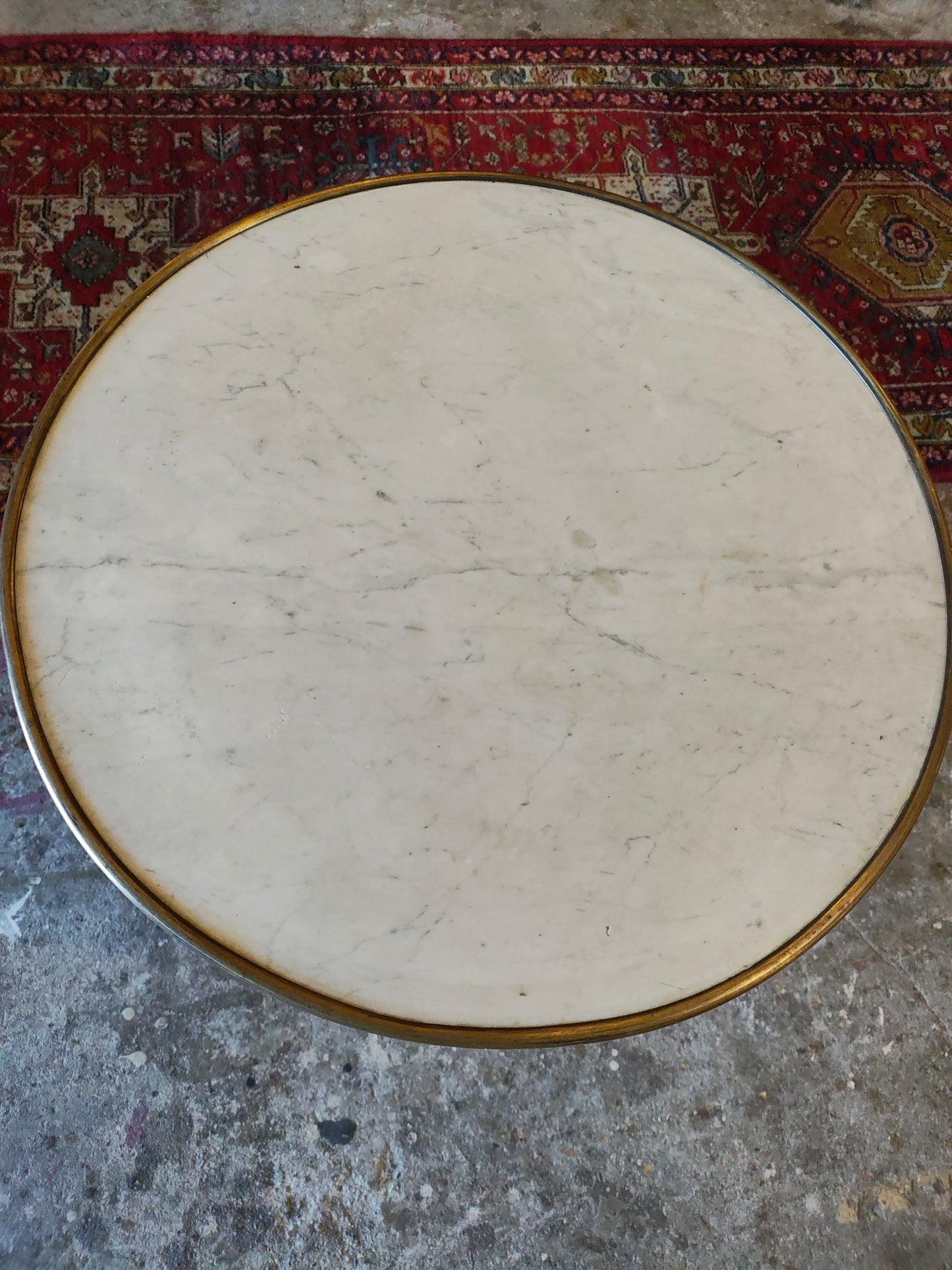Antique French Marble-Top Bistro Table by Godin Cast Iron Café Base