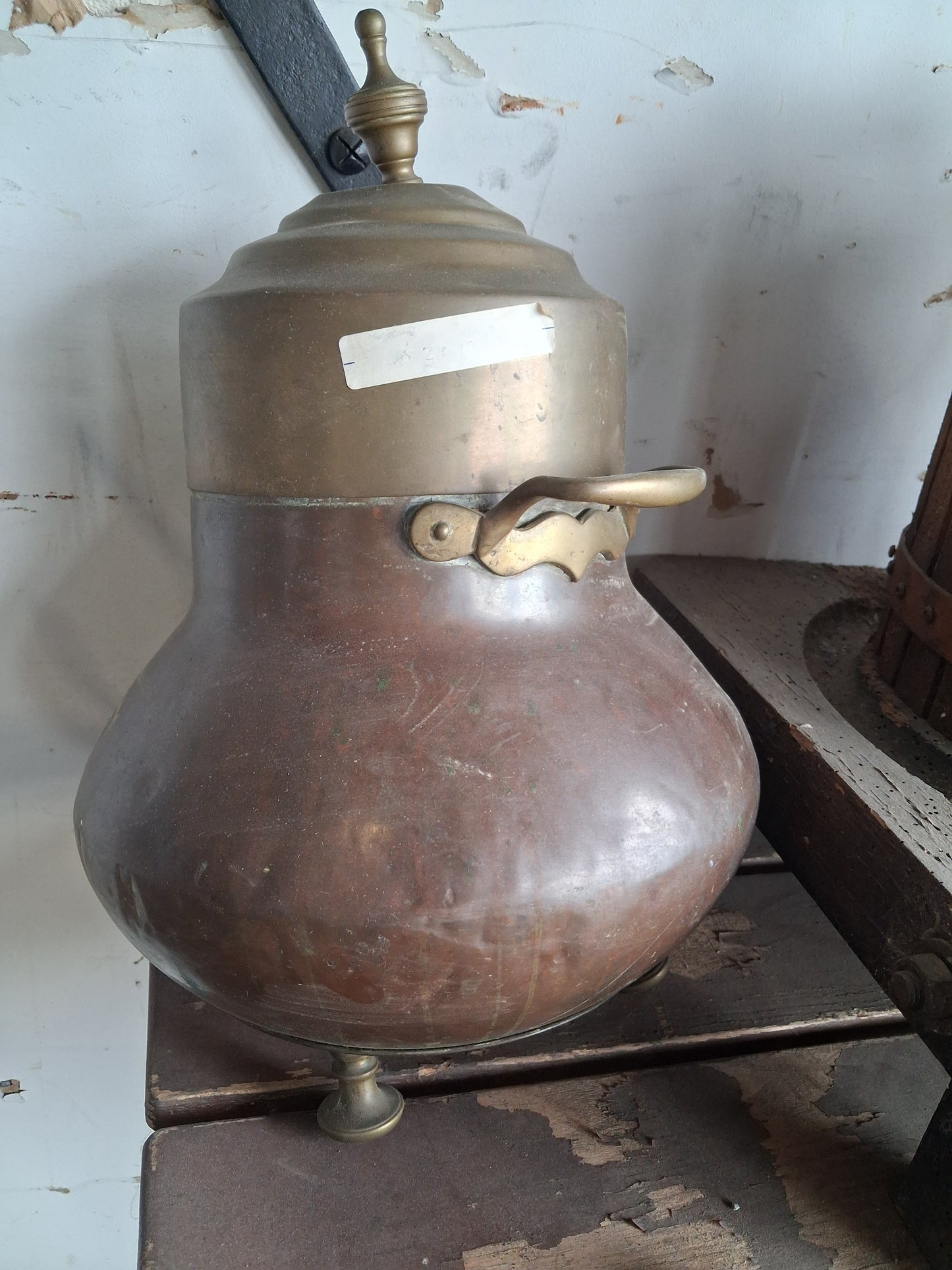 Antique Copper and Brass Covered Coal Scuttle / Fireplace Fuel Bin